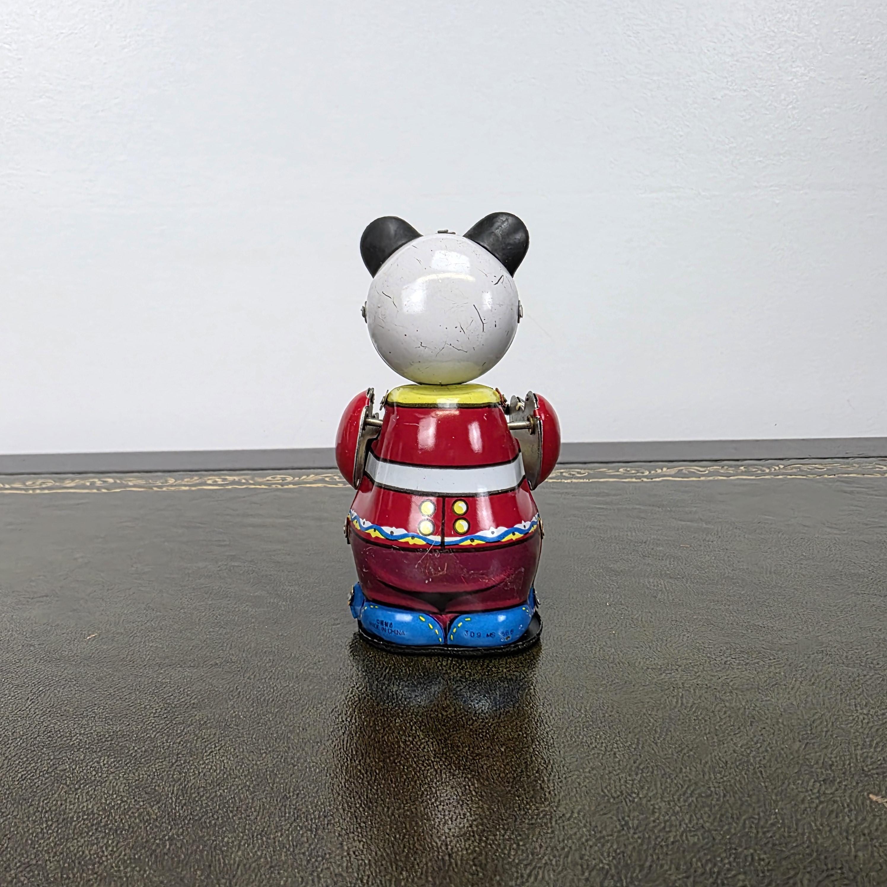 Vintage Panda Drummer Wind Up Tin Toy | Boxed Clockwork Collectable | Clockwork Drumming Action