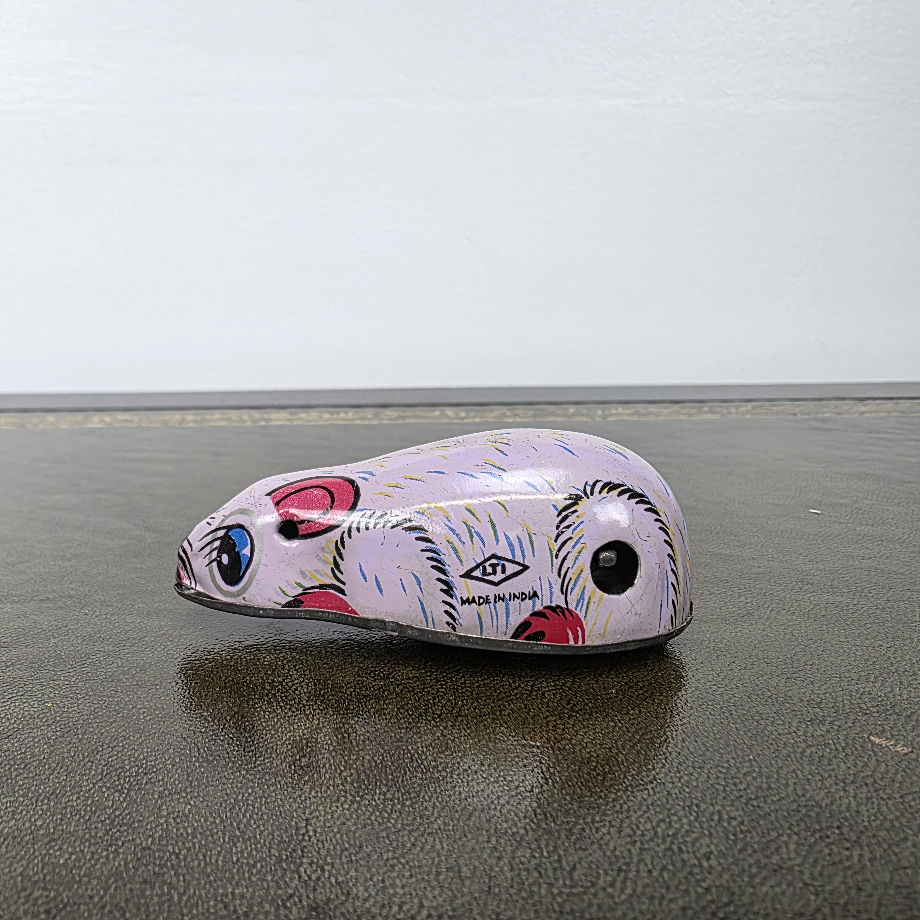 Vintage Wind Up Mouse Tin Toy | Made in India Lithographed Metal | Retro Desk Display