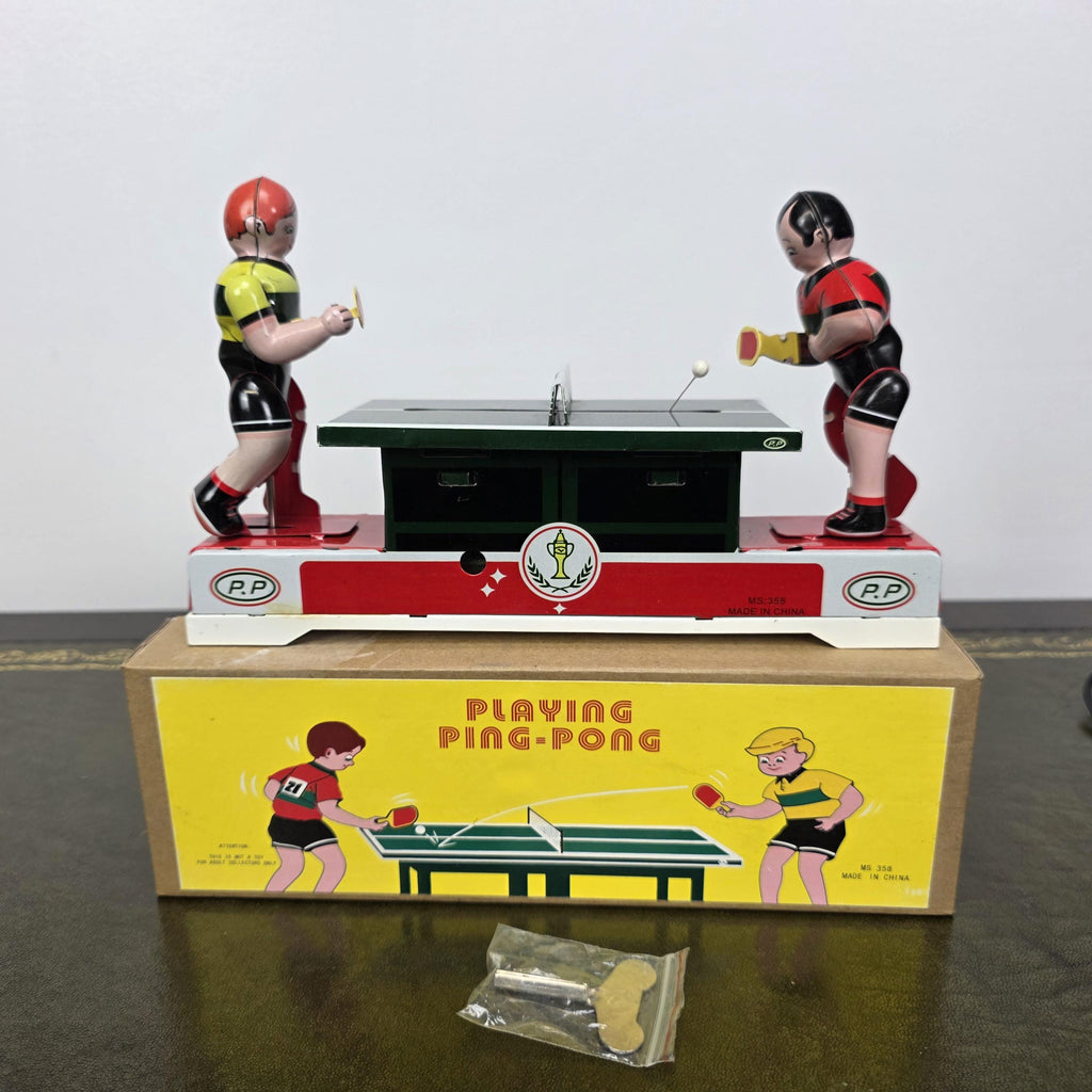Wind Up Table Tennis Tin Toy MS358 | Playing Ping Pong Mechanical | BoxedCave Display Piece