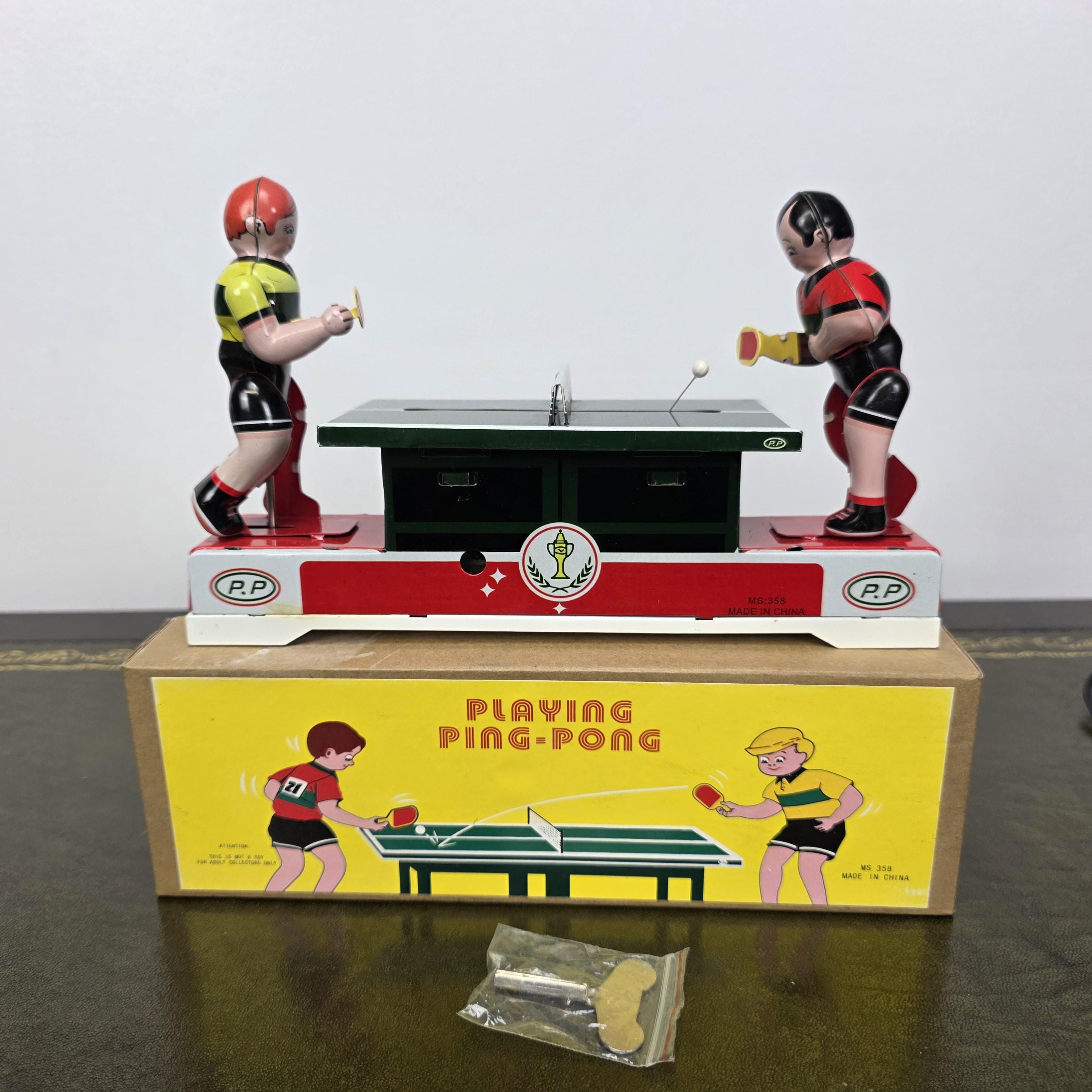 Wind Up Table Tennis Tin Toy MS358 | Playing Ping Pong Mechanical | BoxedCave Display Piece