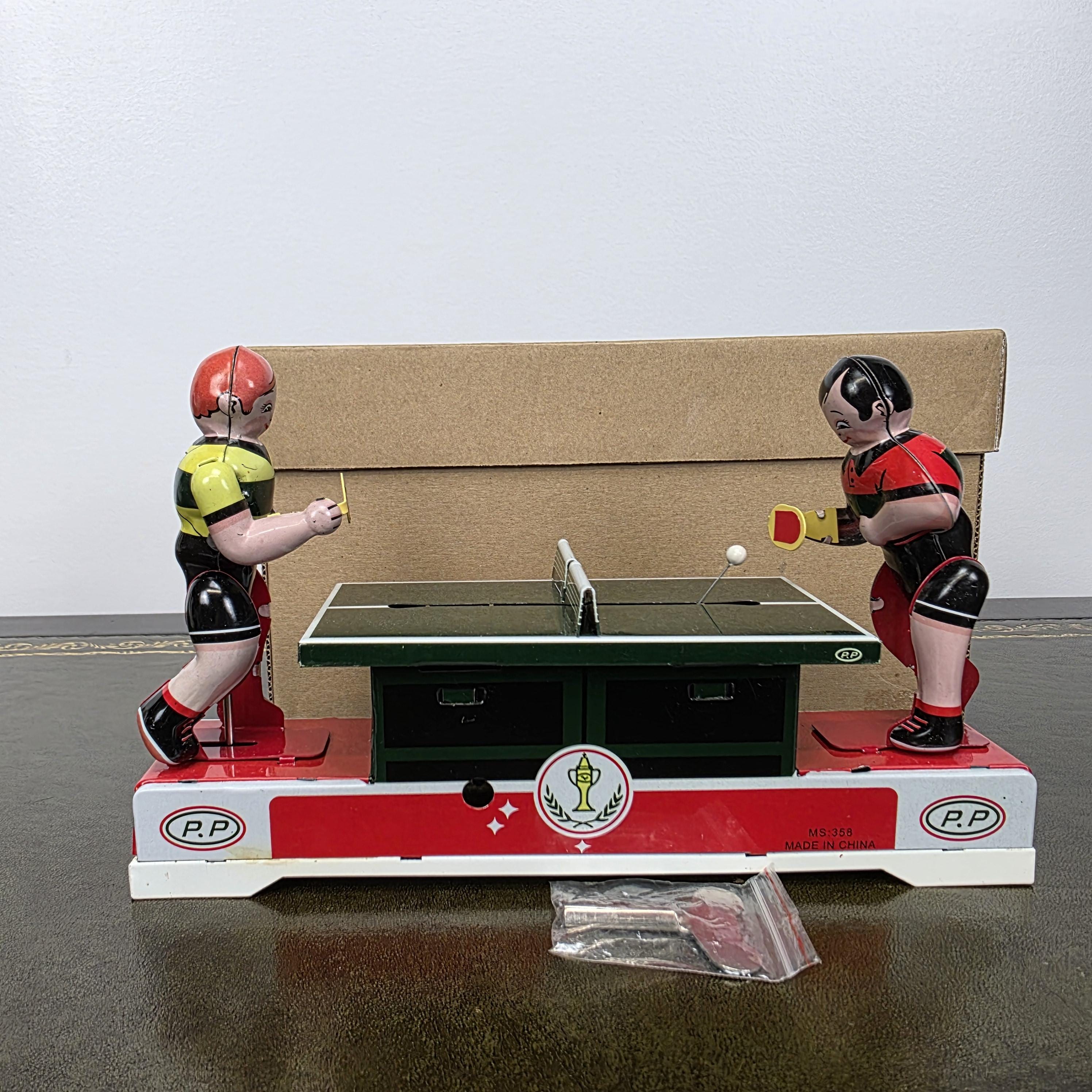 Wind Up Table Tennis Tin Toy MS358 | Playing Ping Pong Mechanical | BoxedCave Display Piece