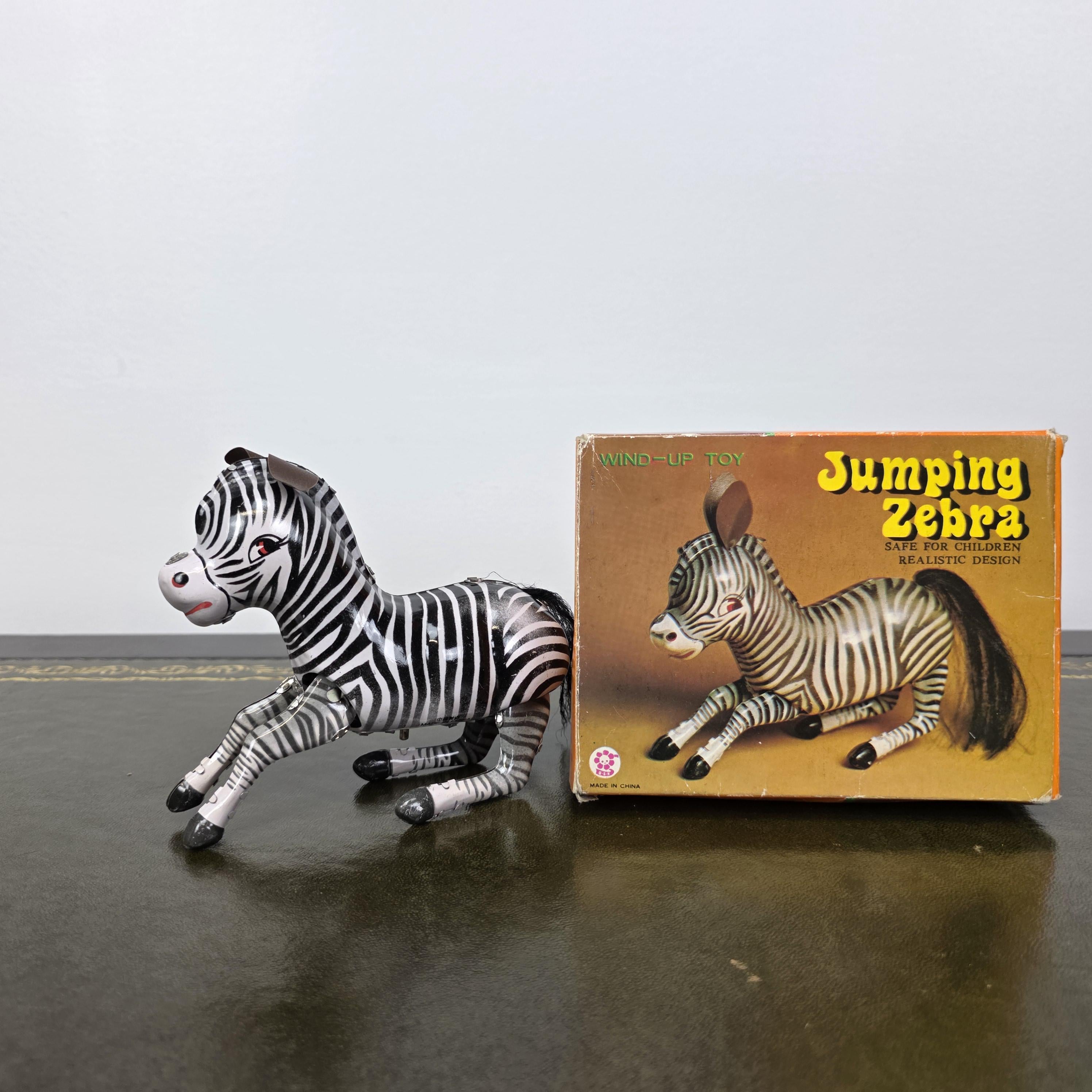 Animal Themed Vintage Decor MS505 Jumping Zebra Wind Up Tin Toy | Mechanical Collectable | Boxed