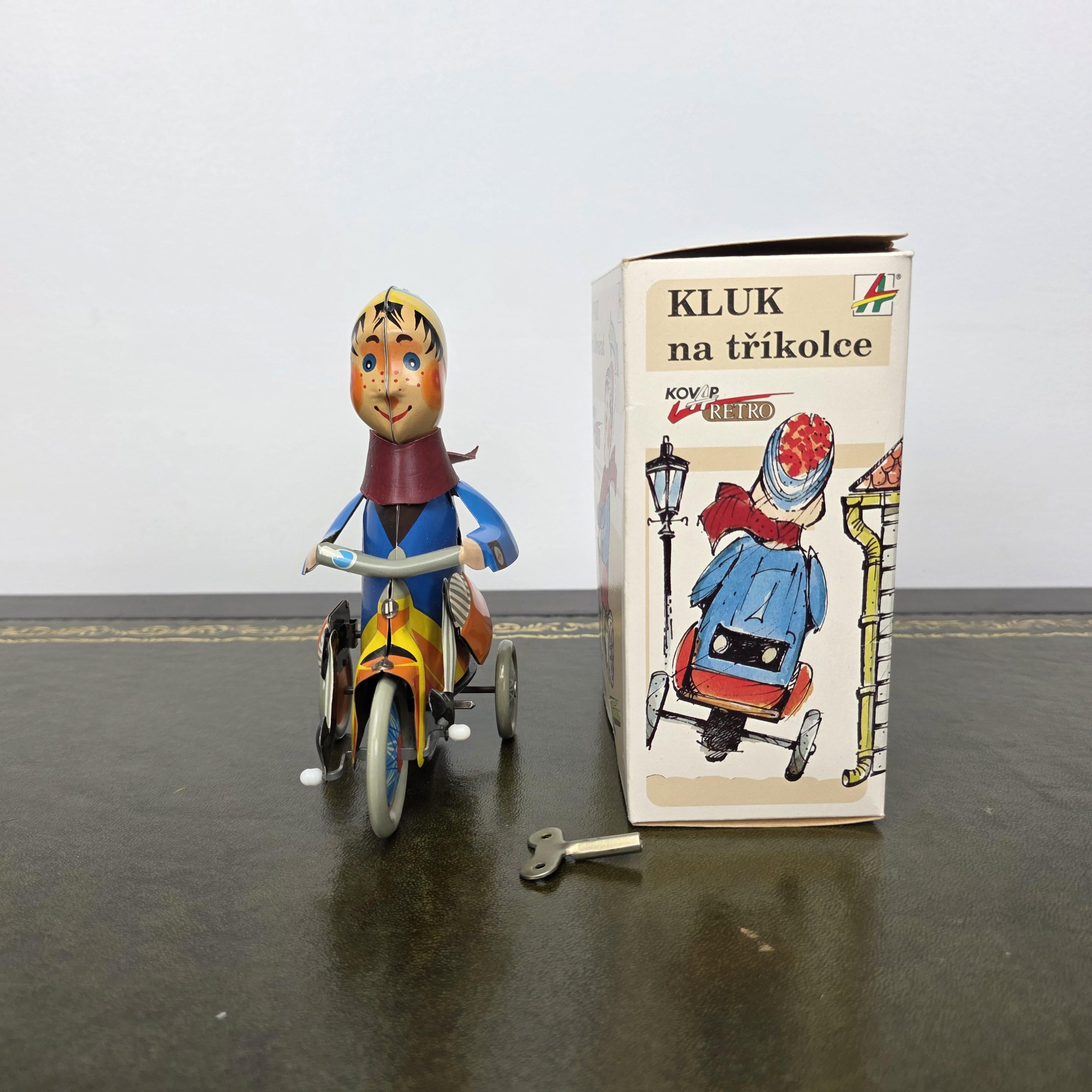 Kovap Retro Boy on a Tricycle Wind Up Tin Toy | Boxed Clockwork Model Czech Collectors