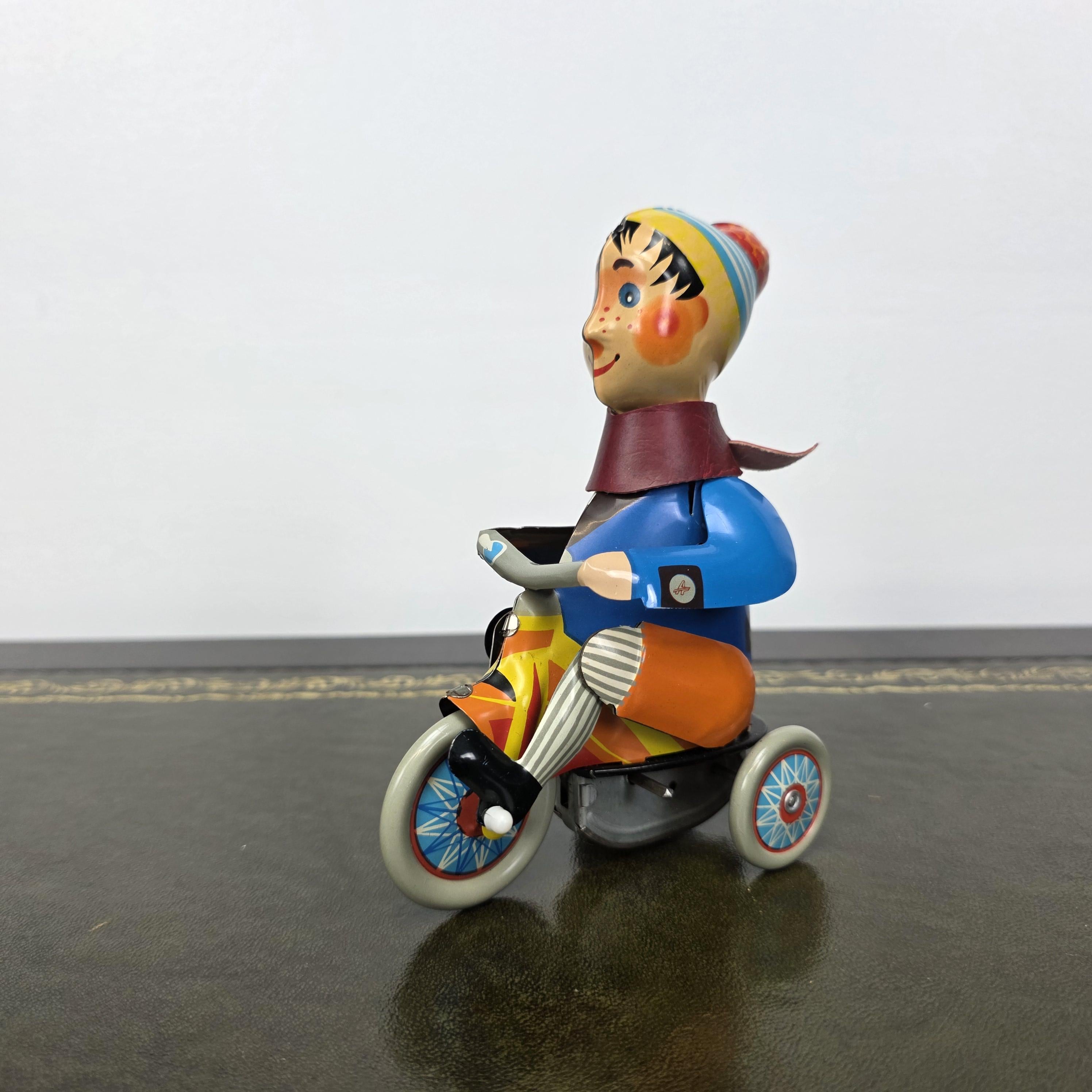 Kovap Retro Boy on a Tricycle Wind Up Tin Toy | Boxed Clockwork Model Czech Collectors