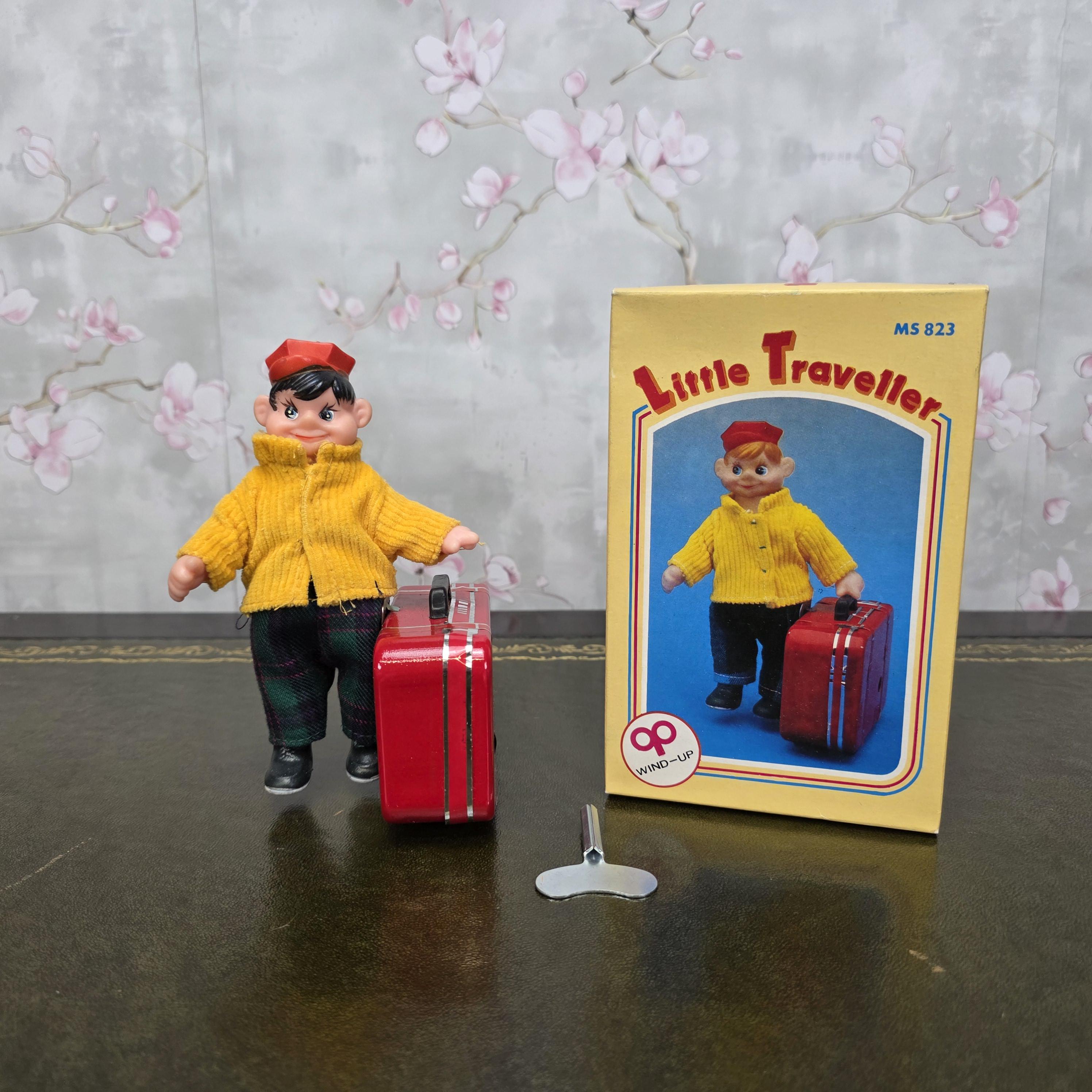 Vintage Wind Up Little Traveller Toy with Suitcase | MS 823 | Boxed China Collectible Figure