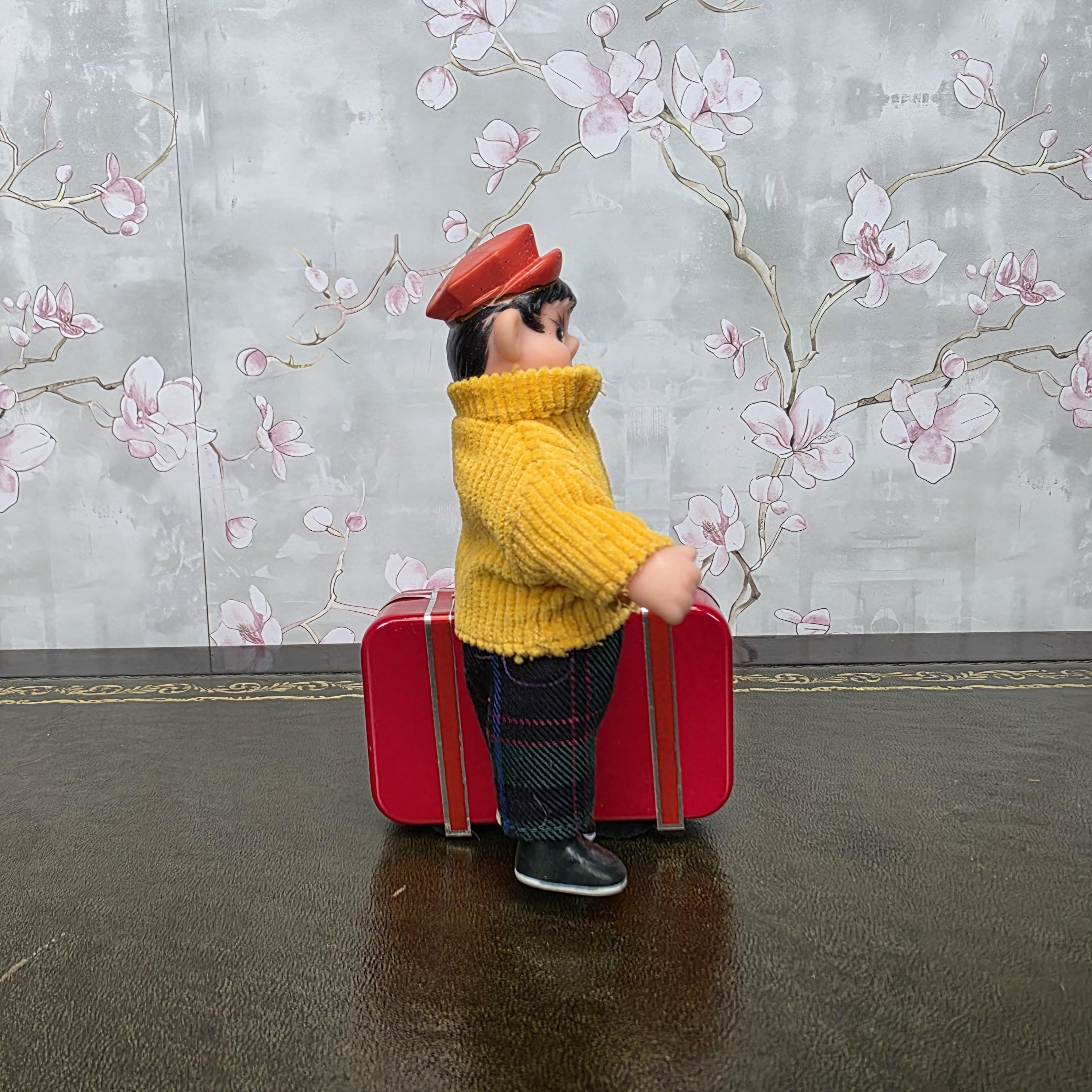 Vintage Wind Up Little Traveller Toy with Suitcase | MS 823 | Boxed China Collectible Figure