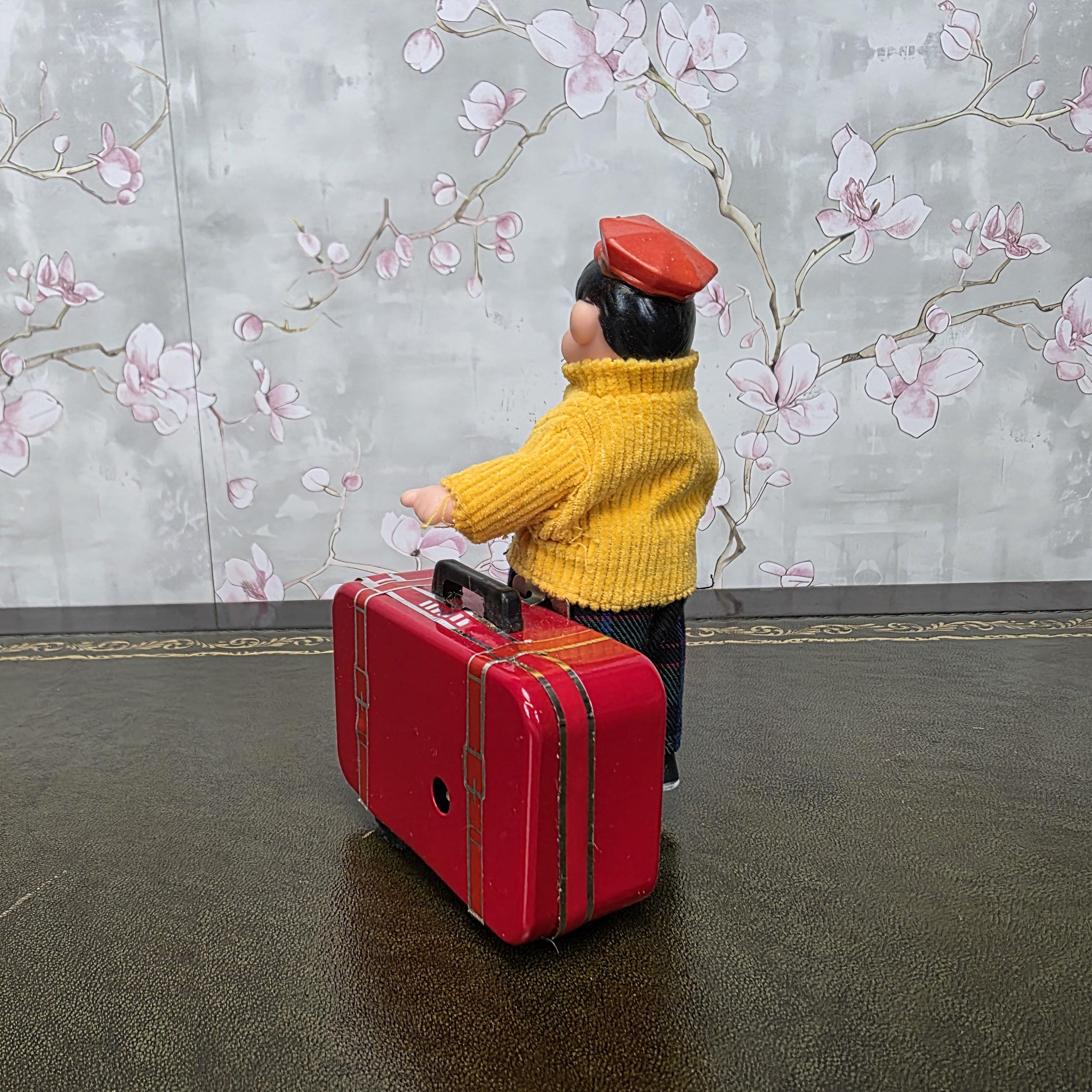 Vintage Wind Up Little Traveller Toy with Suitcase | MS 823 | Boxed China Collectible Figure
