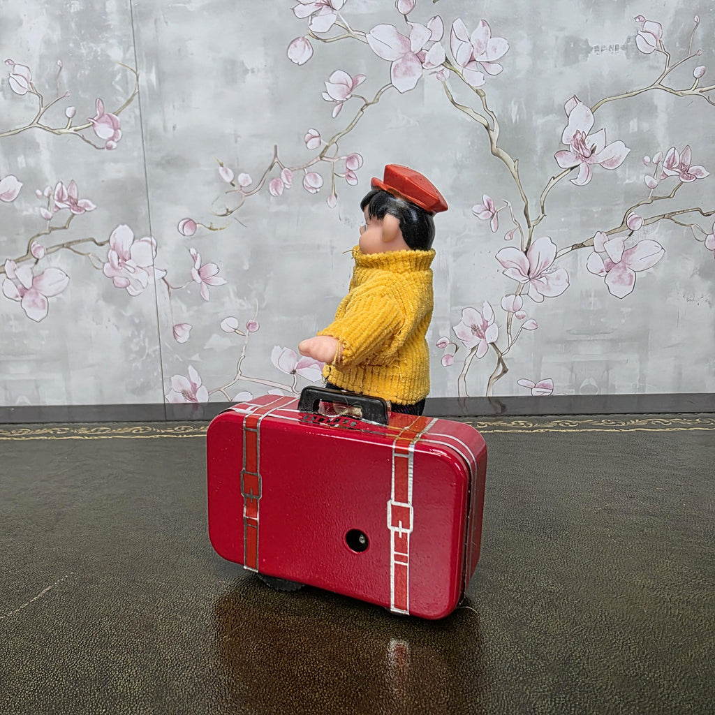 Vintage Wind Up Little Traveller Toy with Suitcase | MS 823 | Boxed China Collectible Figure