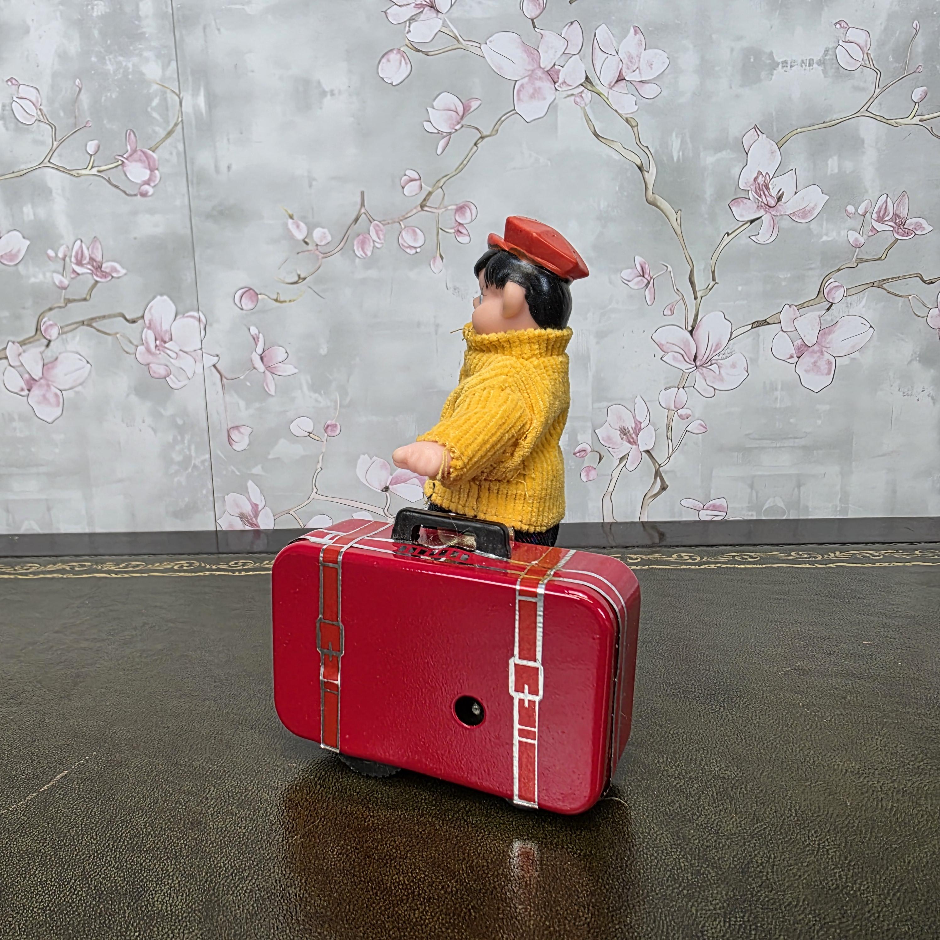 Vintage Wind Up Little Traveller Toy with Suitcase | MS 823 | Boxed China Collectible Figure
