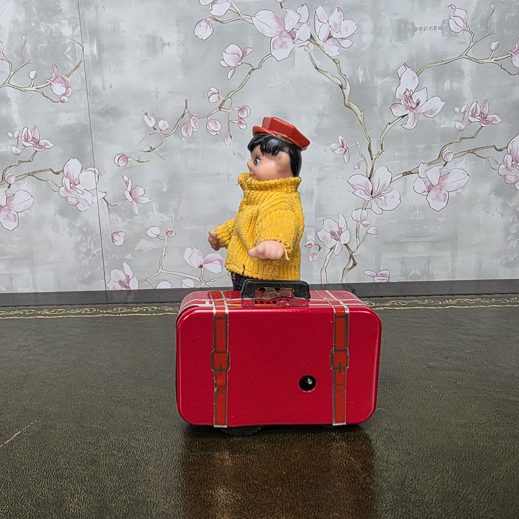Vintage Wind Up Little Traveller Toy with Suitcase | MS 823 | Boxed China Collectible Figure