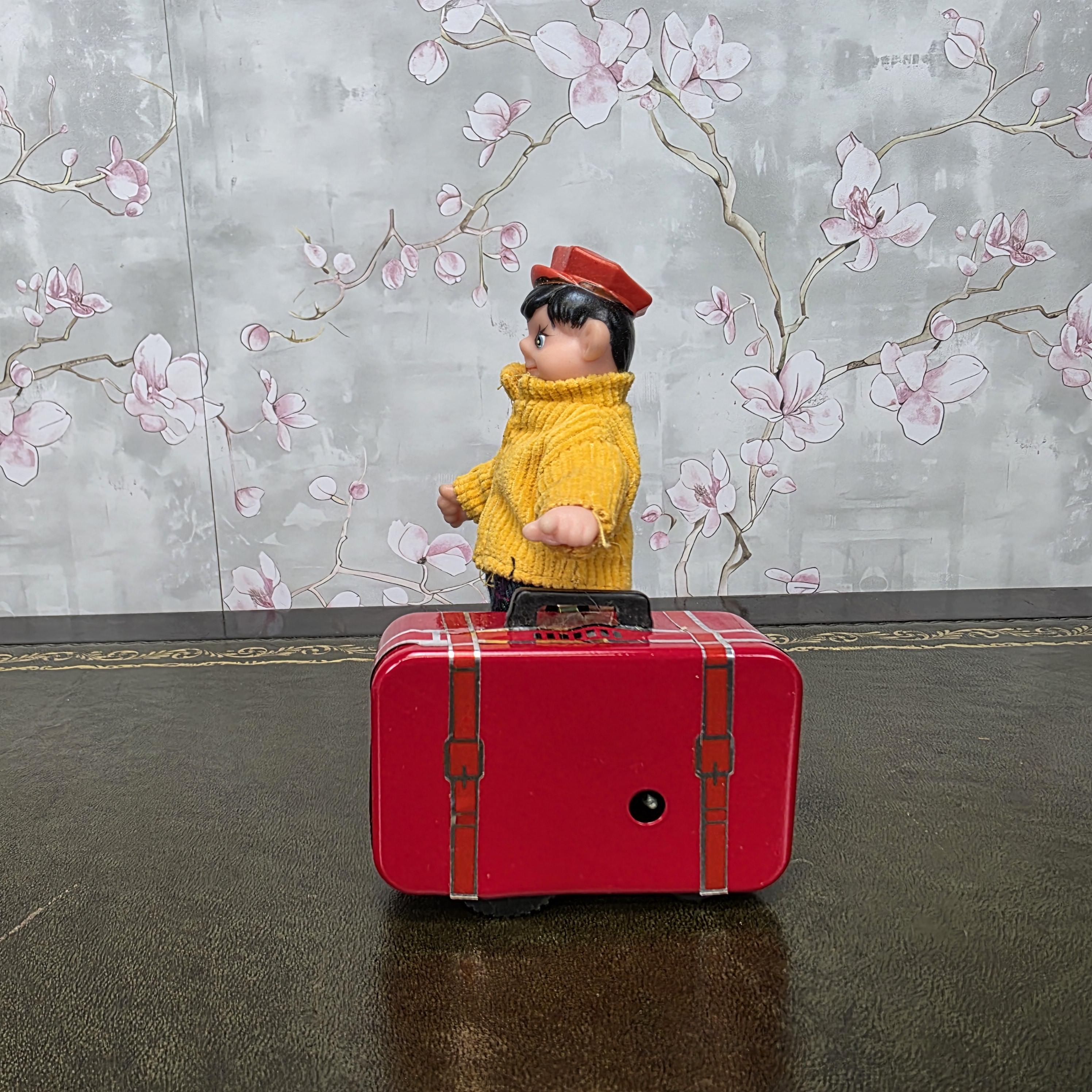 Vintage Wind Up Little Traveller Toy with Suitcase | MS 823 | Boxed China Collectible Figure