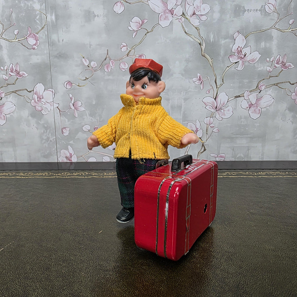 Vintage Wind Up Little Traveller Toy with Suitcase | MS 823 | Boxed China Collectible Figure