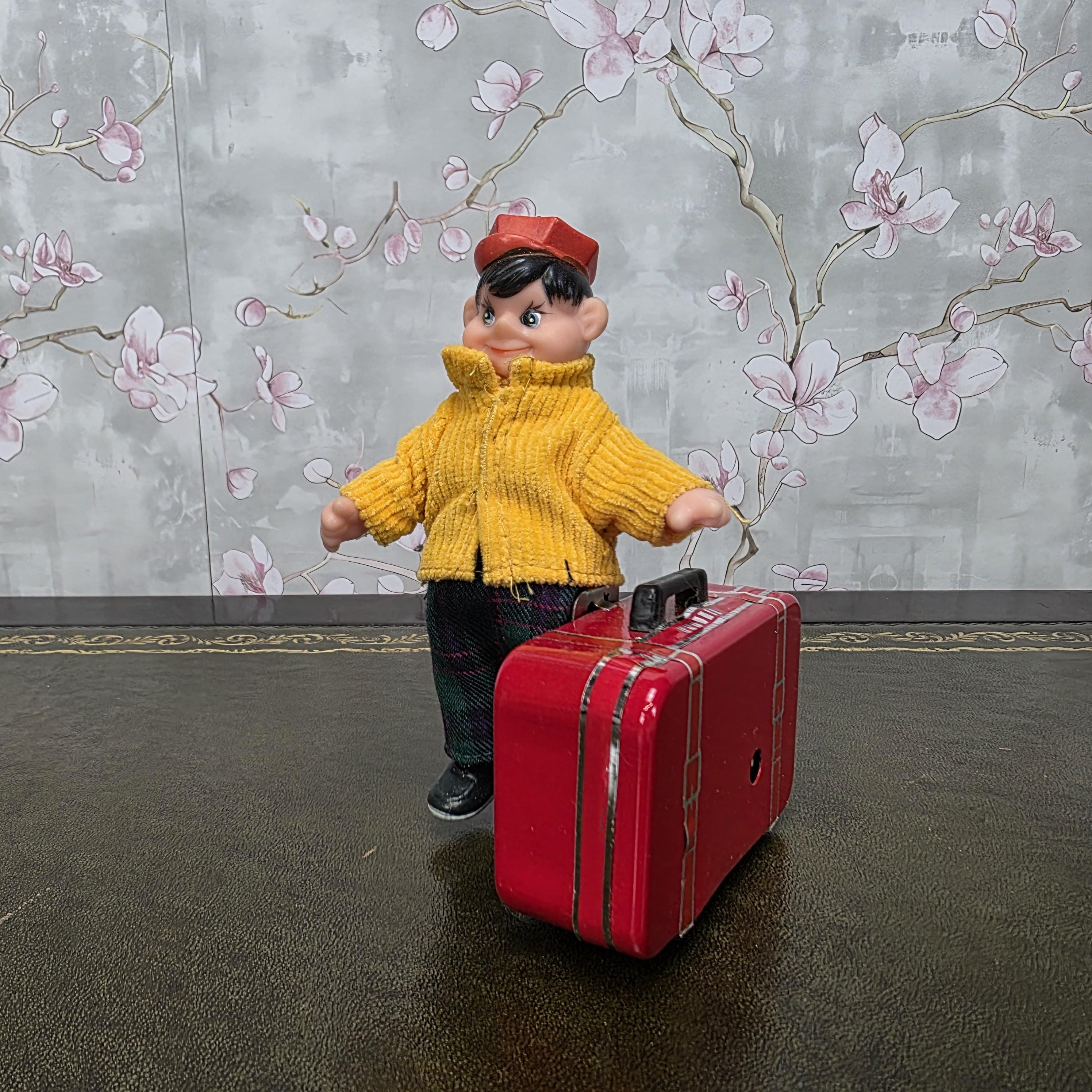 Vintage Wind Up Little Traveller Toy with Suitcase | MS 823 | Boxed China Collectible Figure