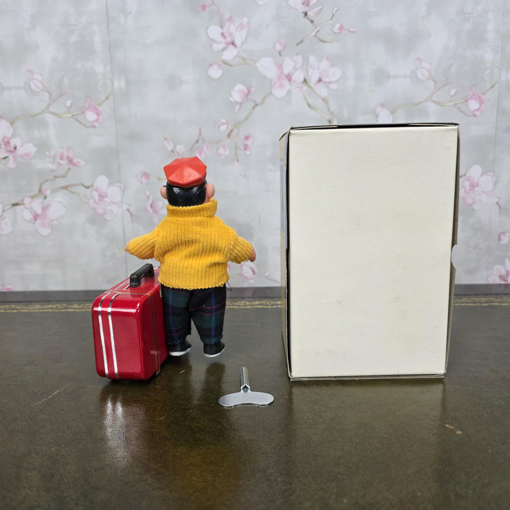 Vintage Wind Up Little Traveller Toy with Suitcase | MS 823 | Boxed China Collectible Figure
