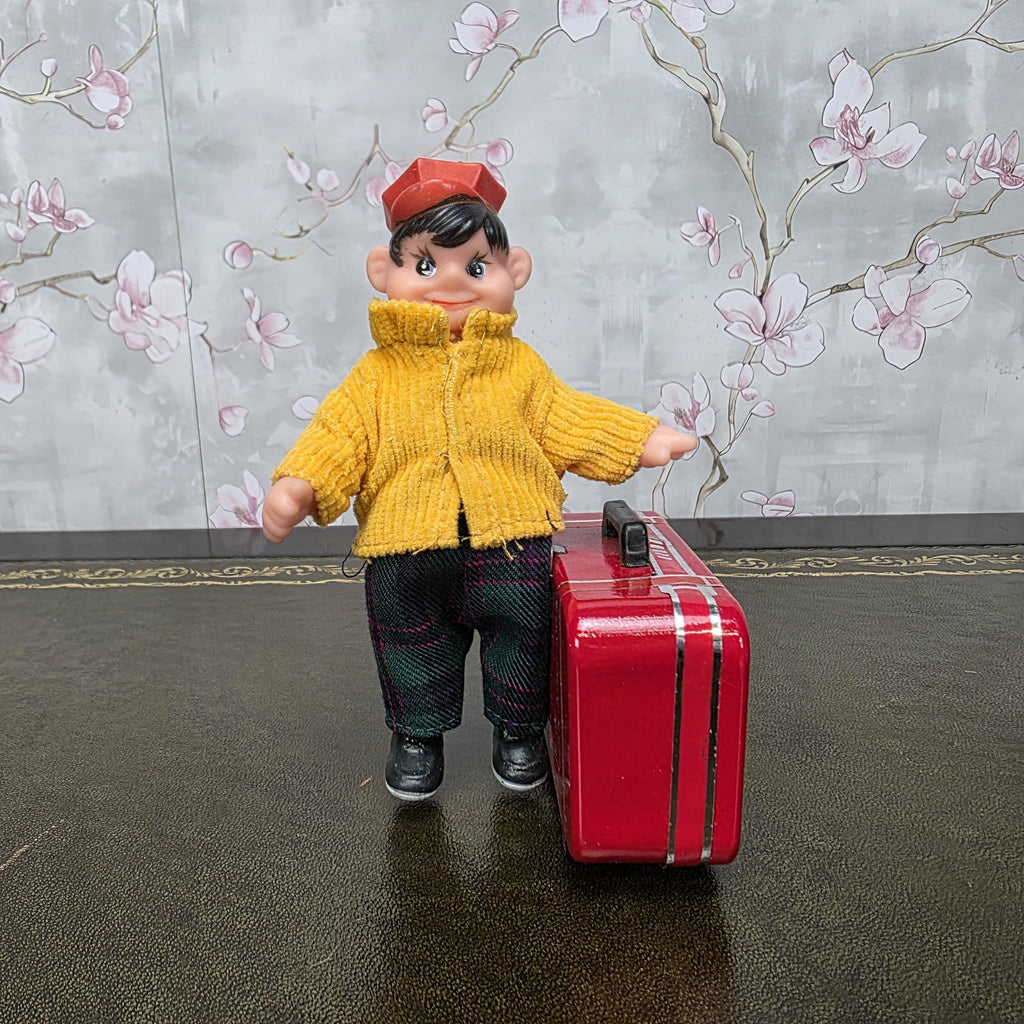 Vintage Wind Up Little Traveller Toy with Suitcase | MS 823 | Boxed China Collectible Figure