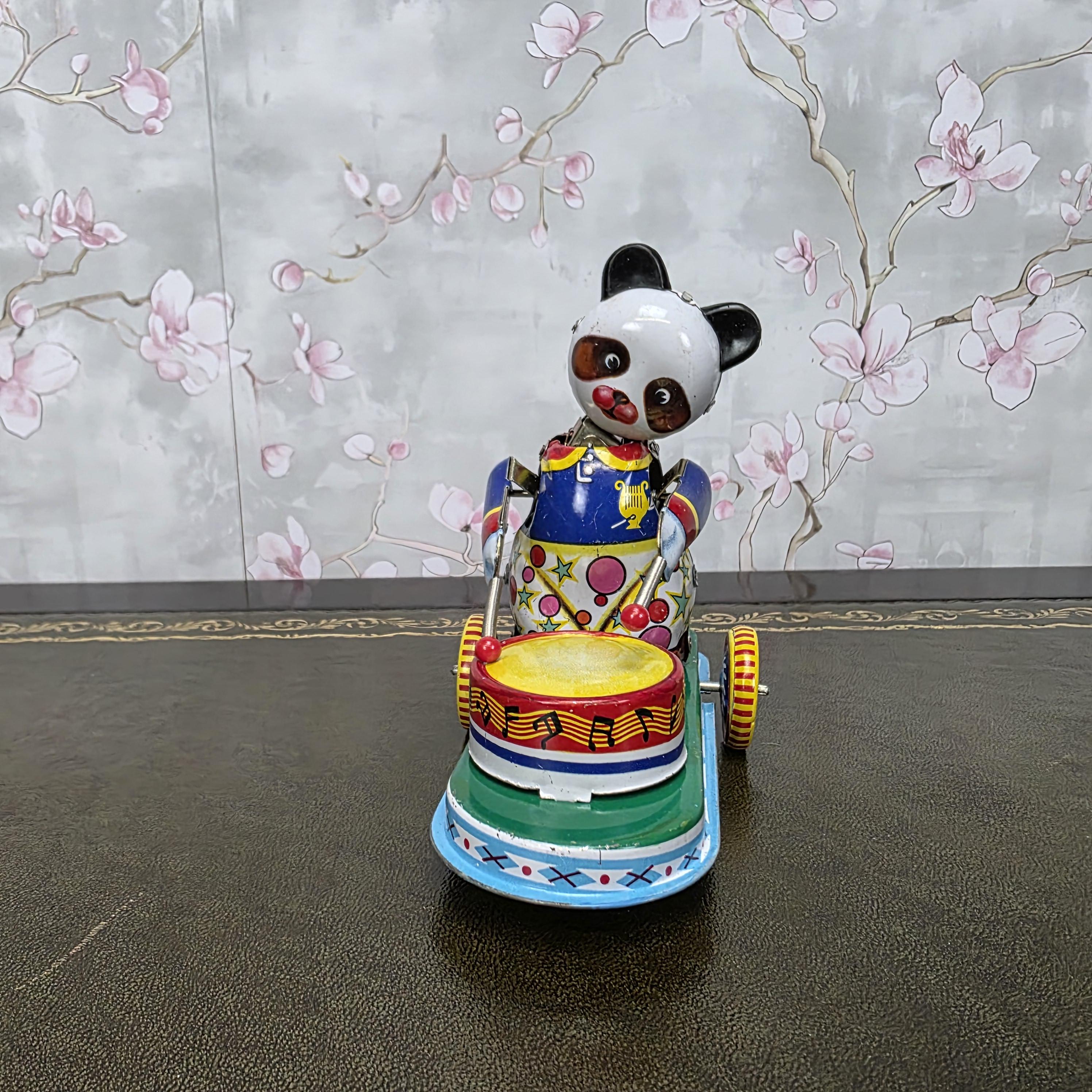 Vintage Tin Wind Up Panda Drummer MS565 Mechanical Toy With Original Box 1960s Collectible
