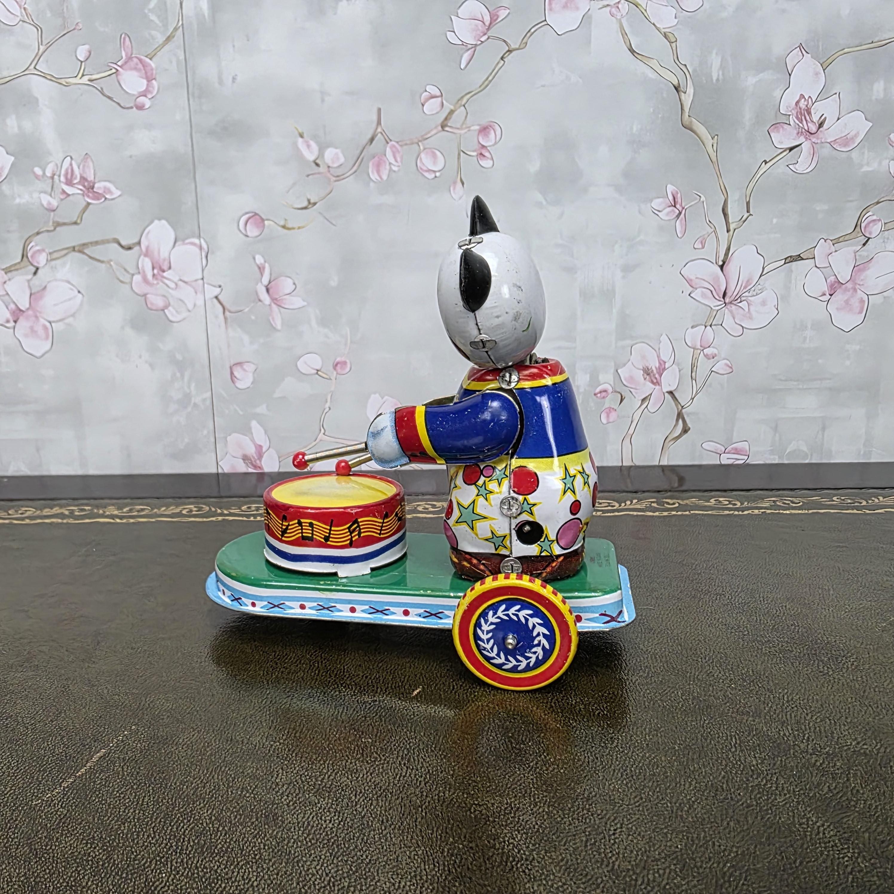 Vintage Tin Wind Up Panda Drummer MS565 Mechanical Toy With Original Box 1960s Collectible