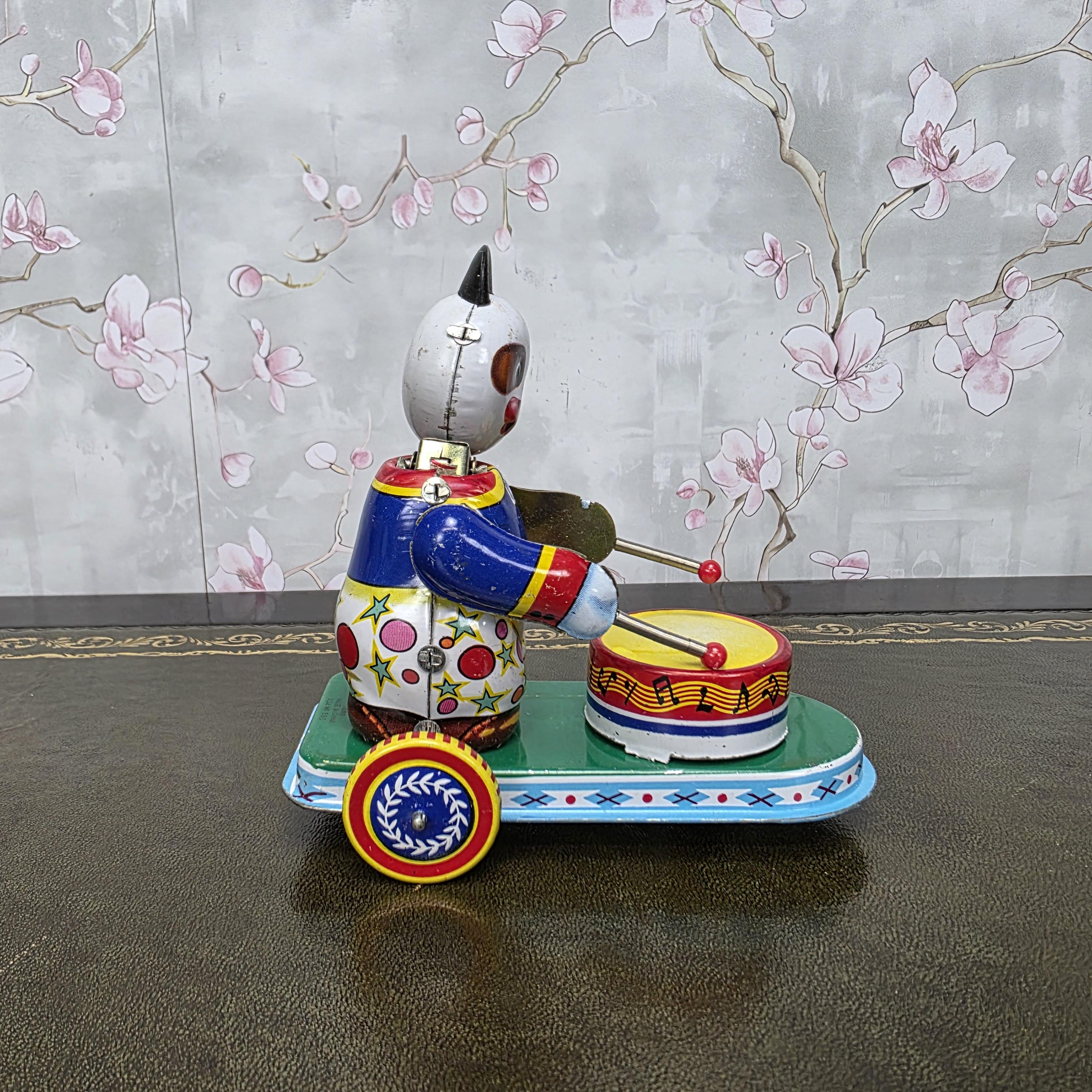 Vintage Tin Wind Up Panda Drummer MS565 Mechanical Toy With Original Box 1960s Collectible