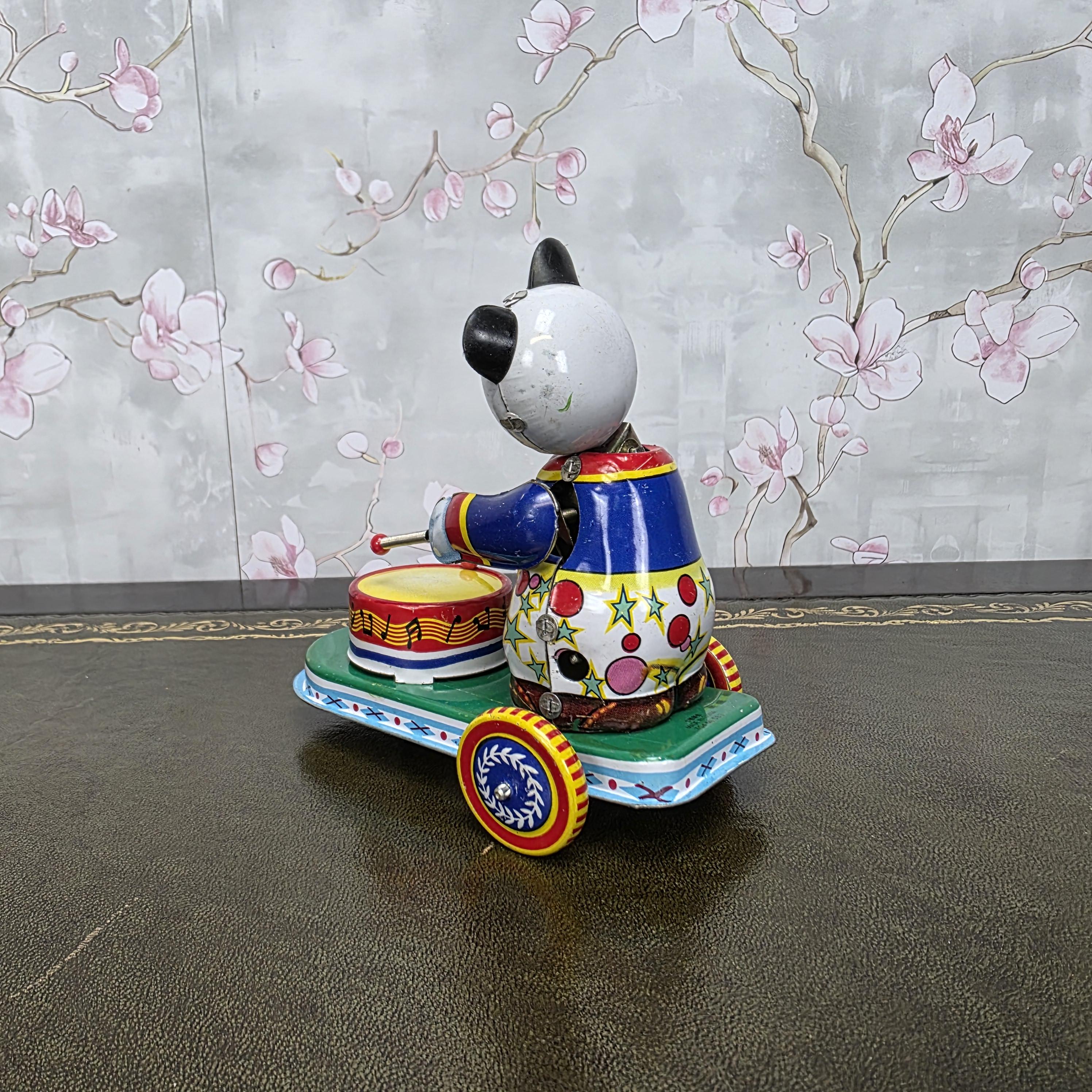 Vintage Tin Wind Up Panda Drummer MS565 Mechanical Toy With Original Box 1960s Collectible