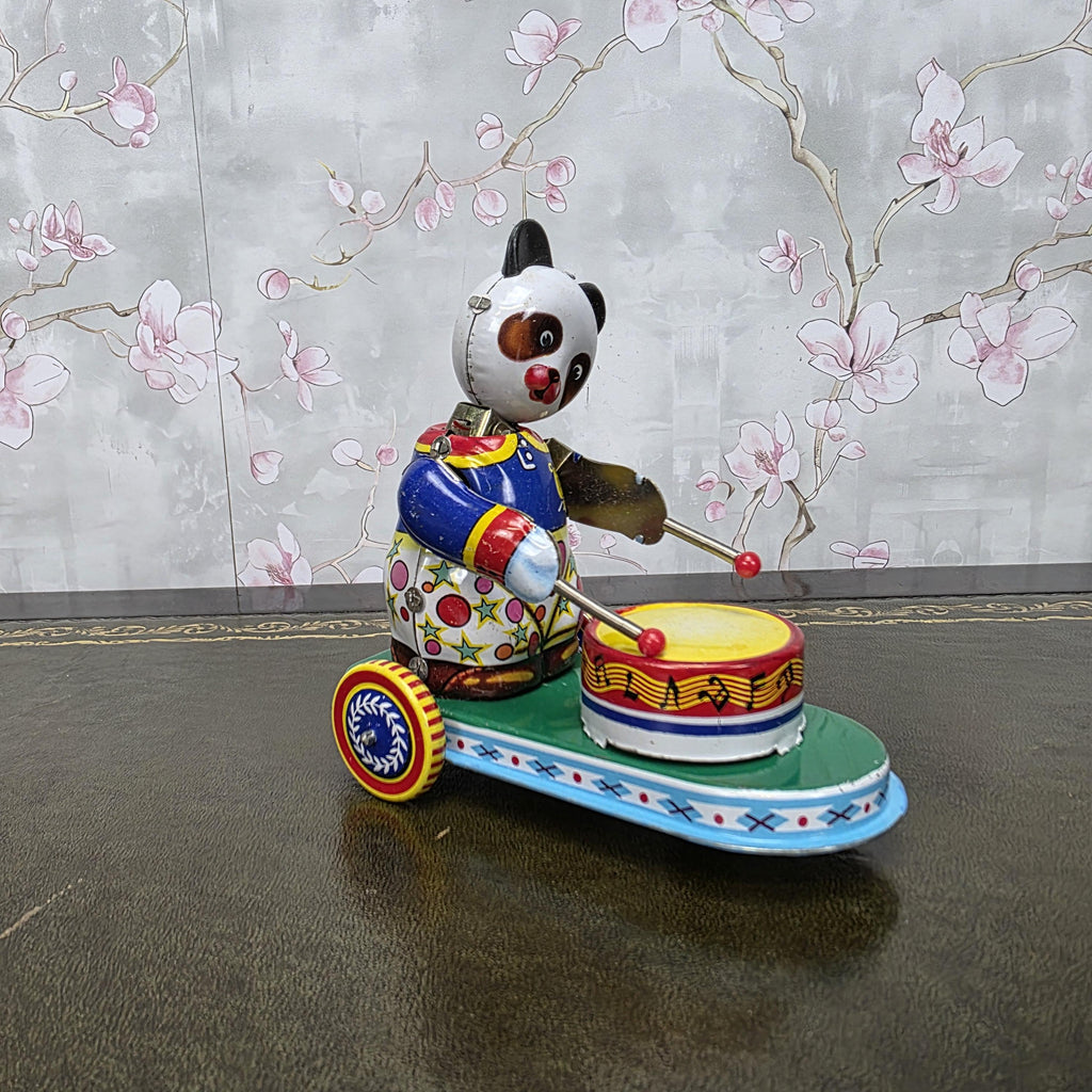 Vintage Tin Wind Up Panda Drummer MS565 Mechanical Toy With Original Box 1960s Collectible