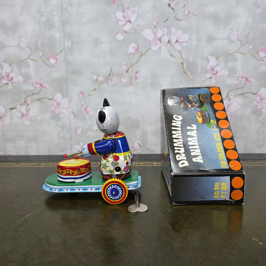 Vintage Tin Wind Up Panda Drummer MS565 Mechanical Toy With Original Box 1960s Collectible