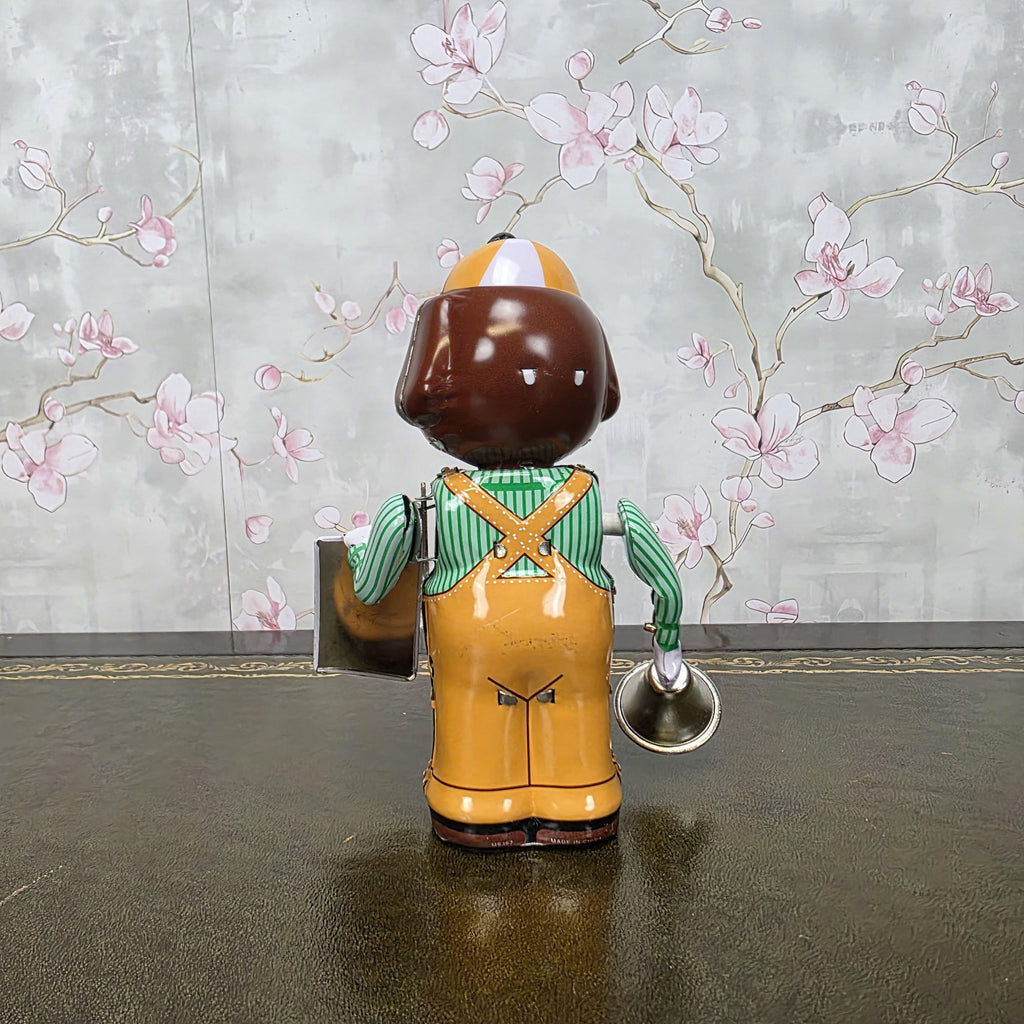 Vintage Wind Up Tin Dog Bell Ringer MS362 Mechanical Collectible With Box Clockwork Figure
