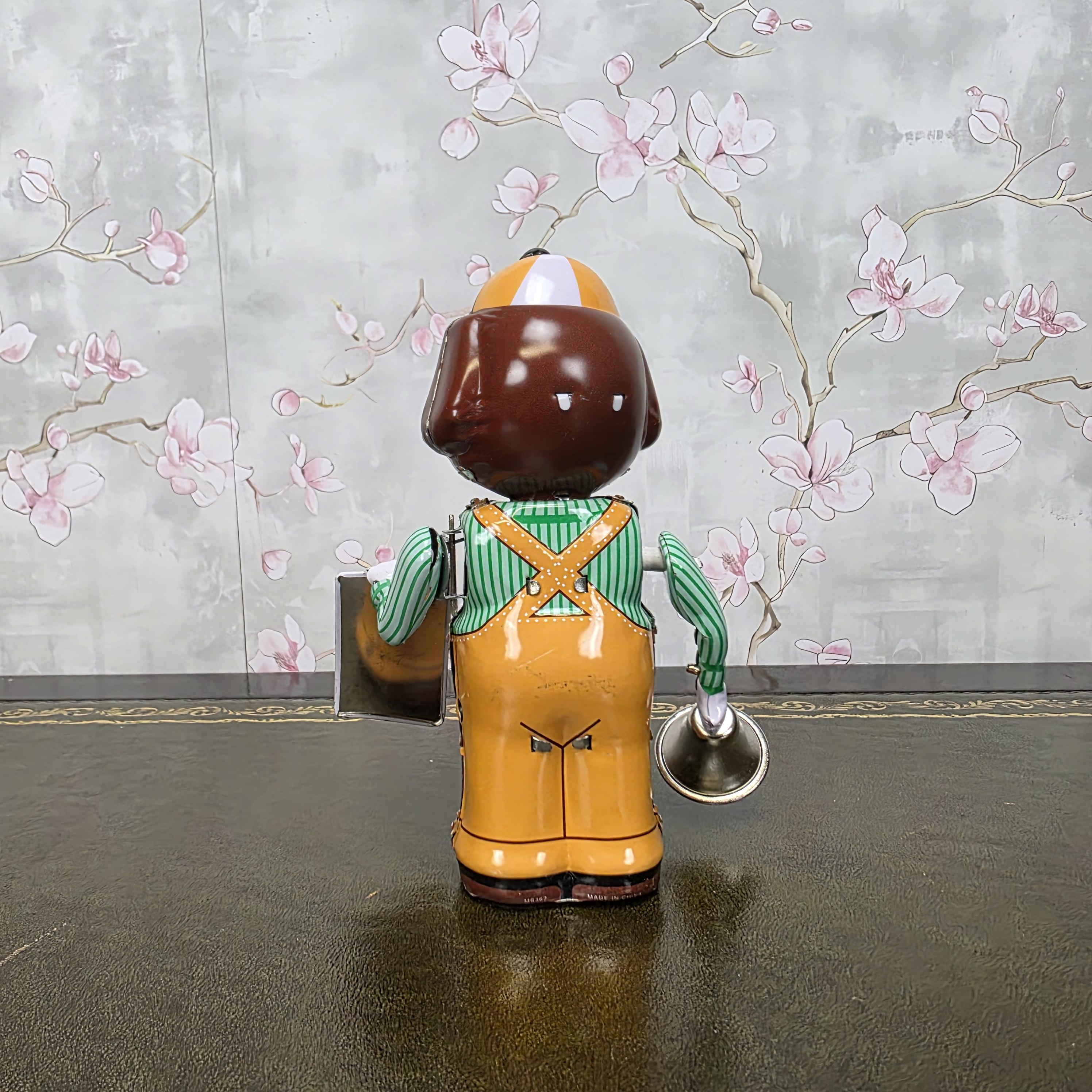 Vintage Wind Up Tin Dog Bell Ringer MS362 Mechanical Collectible With Box Clockwork Figure