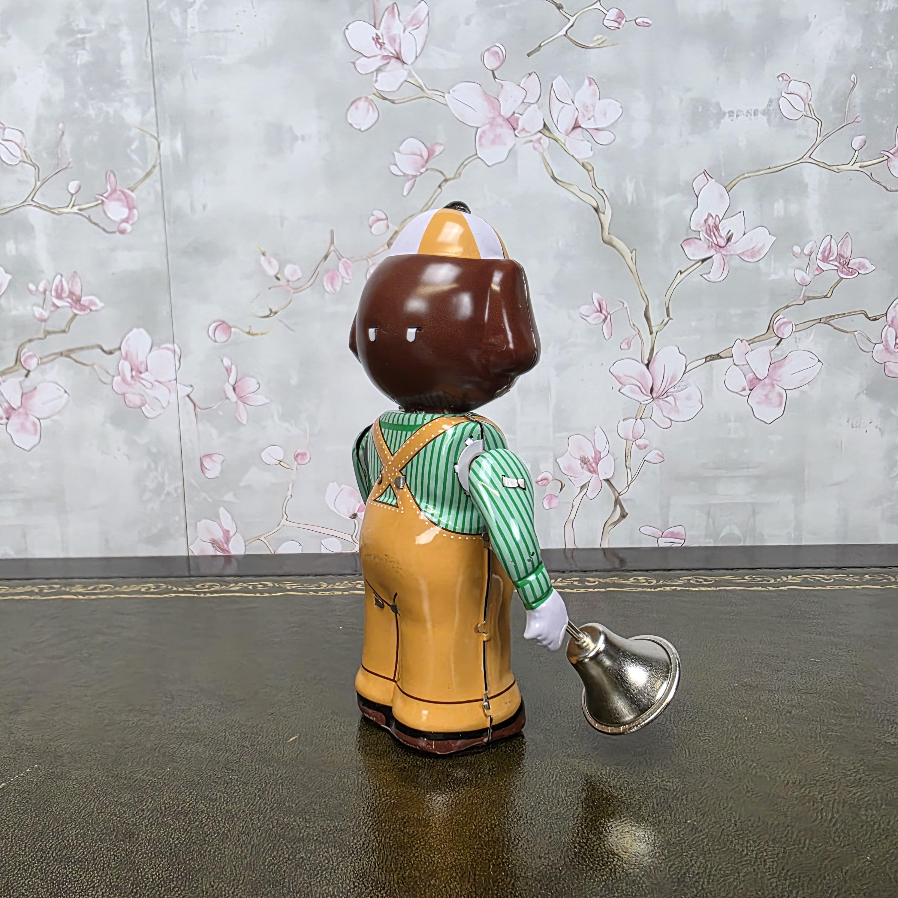 Vintage Wind Up Tin Dog Bell Ringer MS362 Mechanical Collectible With Box Clockwork Figure