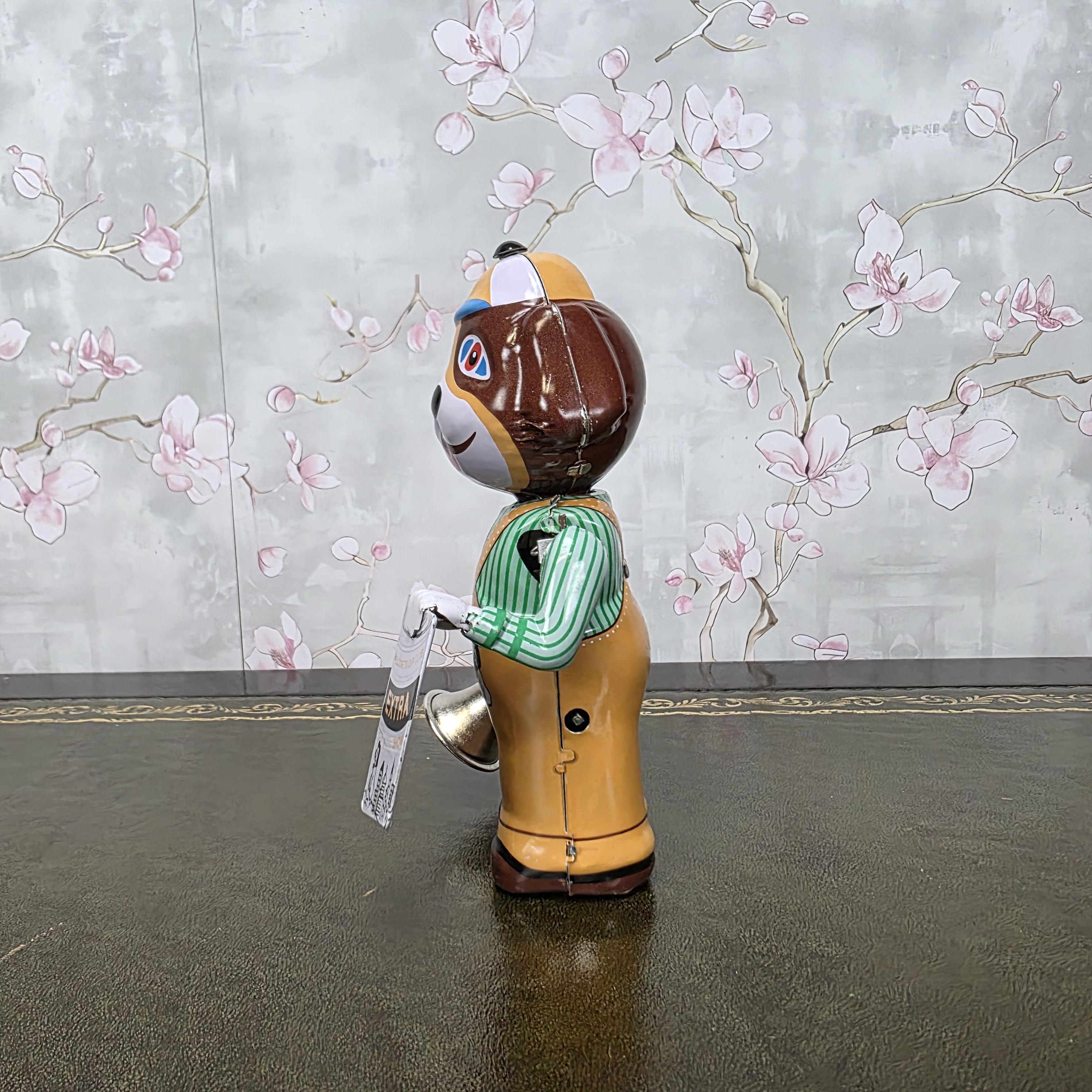 Vintage Wind Up Tin Dog Bell Ringer MS362 Mechanical Collectible With Box Clockwork Figure