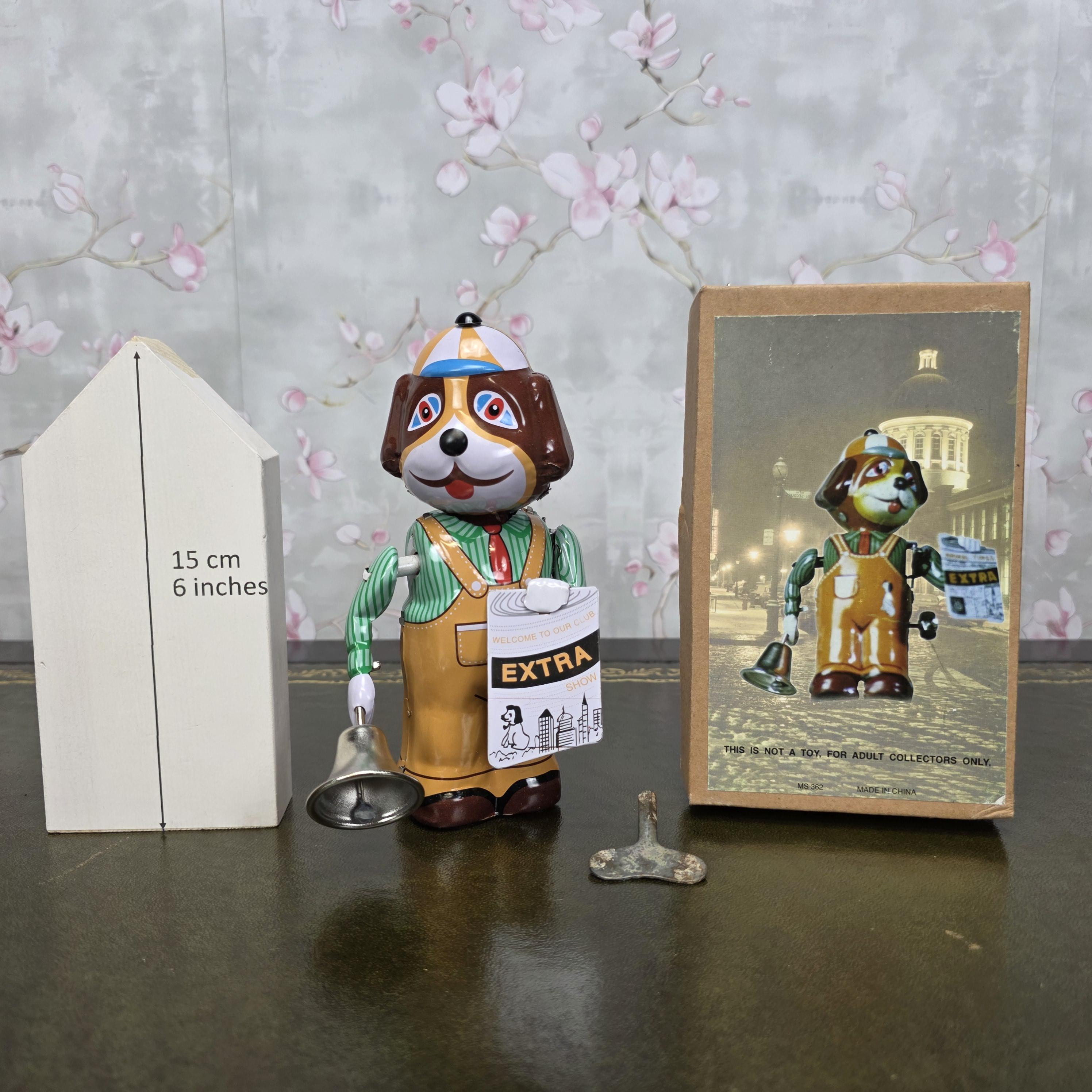 Vintage Wind Up Tin Dog Bell Ringer MS362 Mechanical Collectible With Box Clockwork Figure
