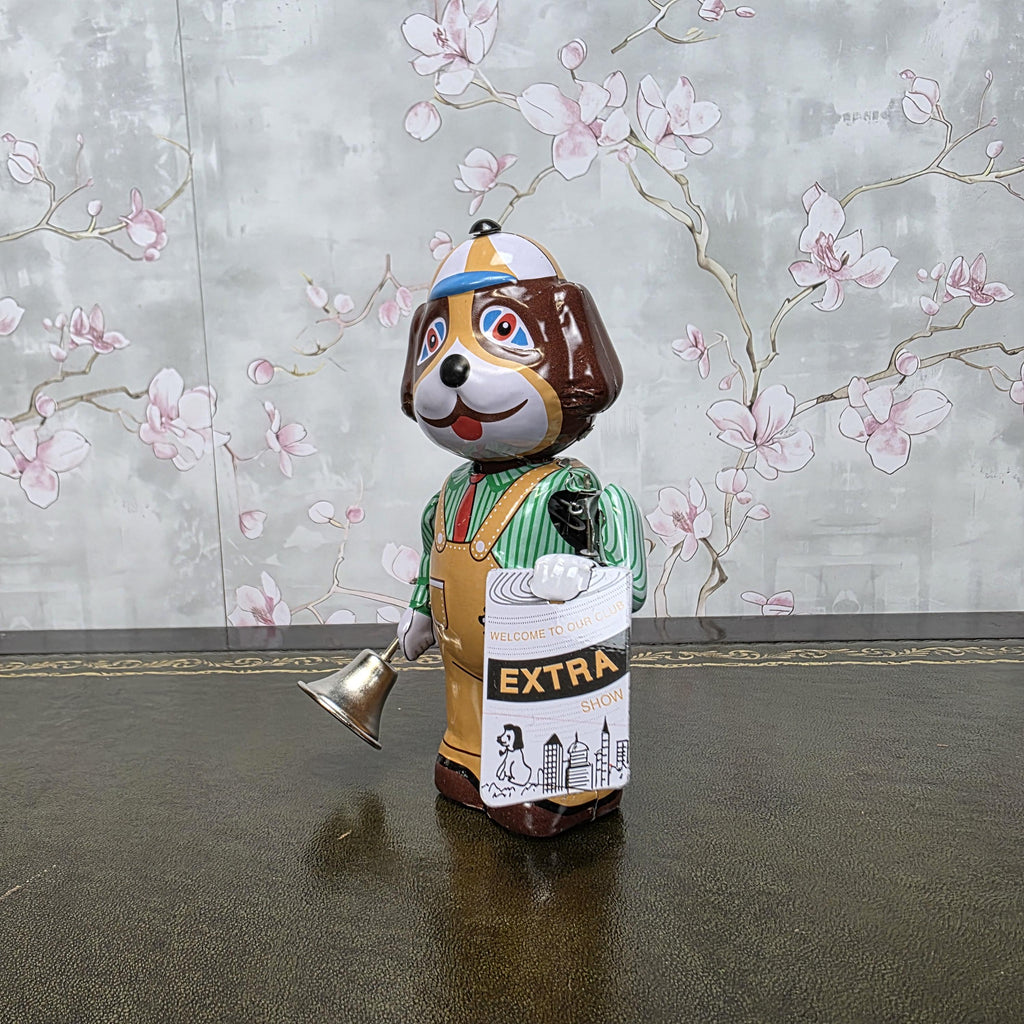 Vintage Wind Up Tin Dog Bell Ringer MS362 Mechanical Collectible With Box Clockwork Figure