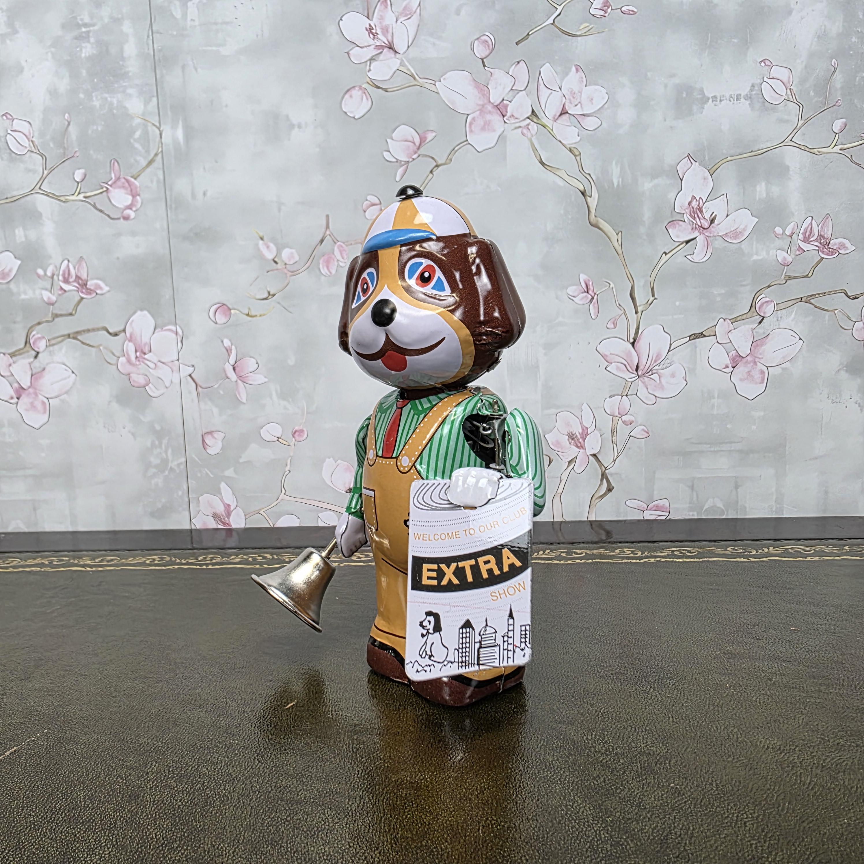 Vintage Wind Up Tin Dog Bell Ringer MS362 Mechanical Collectible With Box Clockwork Figure