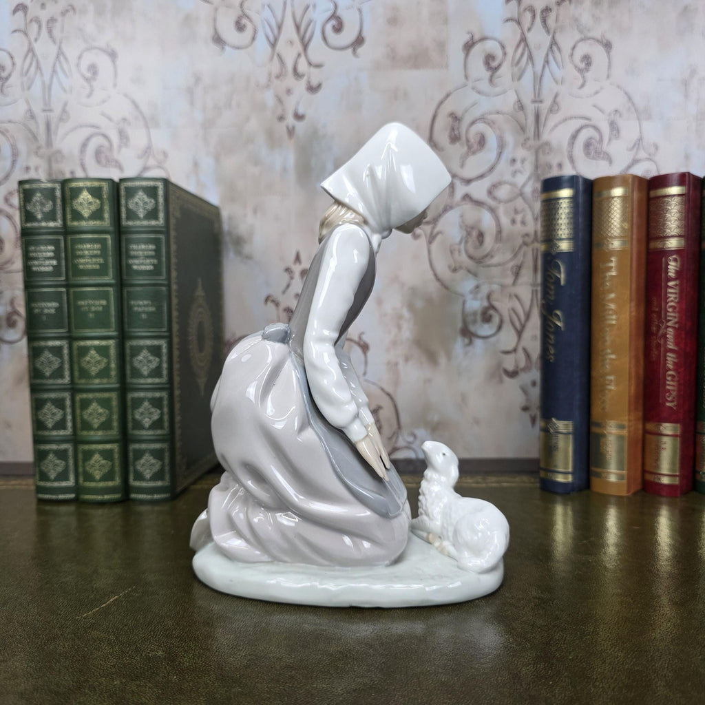 Nao by Lladro Girl with Lamb Porcelain Figurine | Spanish Vintage Collectible Sculpture Pastoral Scene