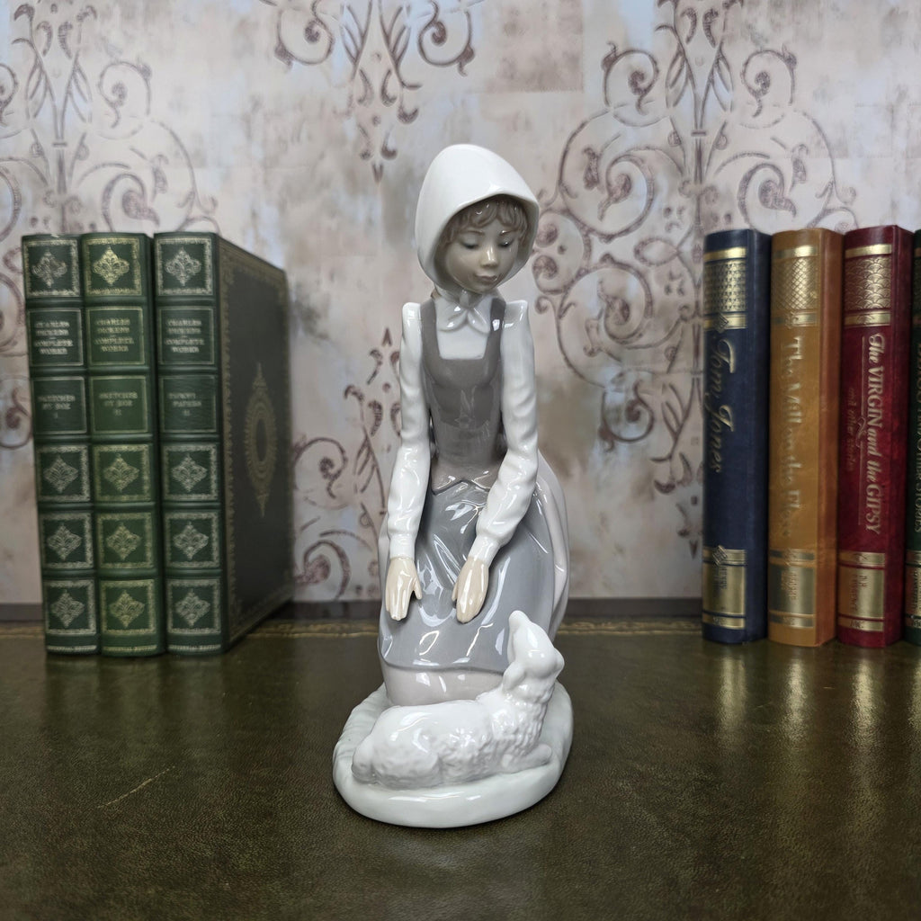 Nao by Lladro Girl with Lamb Porcelain Figurine | Spanish Vintage Collectible Sculpture Pastoral Scene