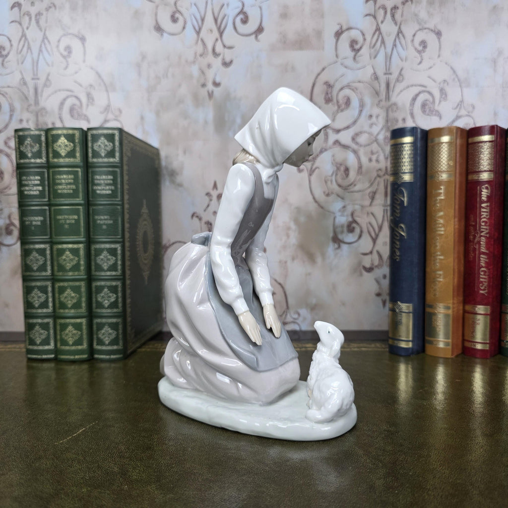 Nao by Lladro Girl with Lamb Porcelain Figurine | Spanish Vintage Collectible Sculpture Pastoral Scene