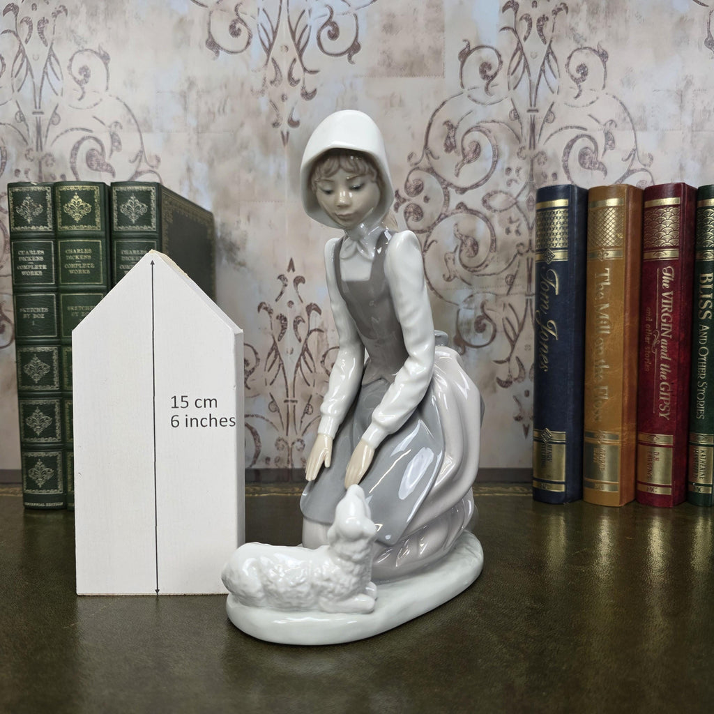 Nao by Lladro Girl with Lamb Porcelain Figurine | Spanish Vintage Collectible Sculpture Pastoral Scene