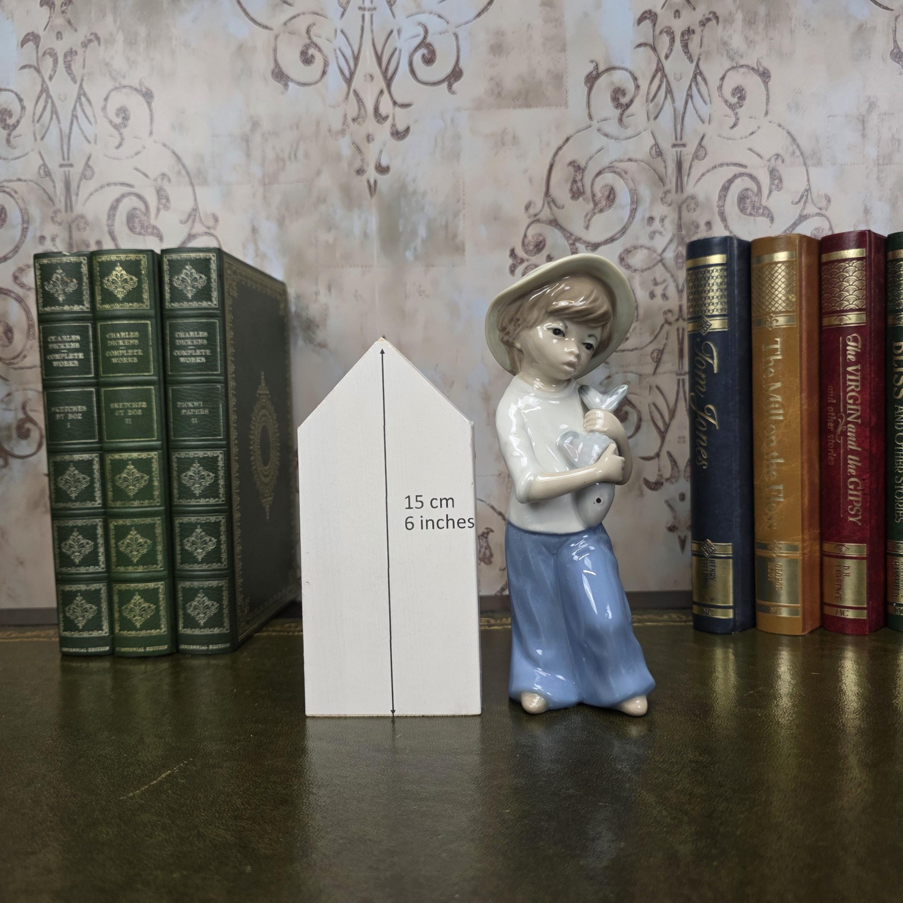 Vintage Casades Boy with Fish Porcelain Figurine | Spanish Vintage Collectible Sculpture Fisherman Child