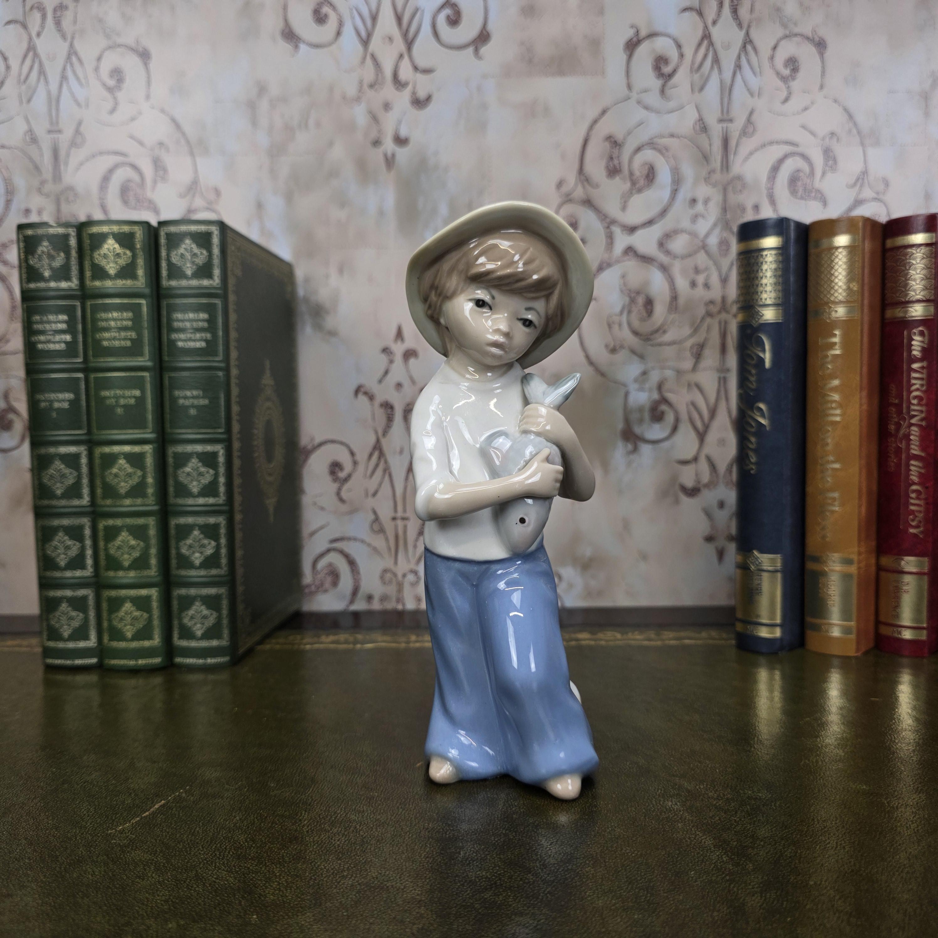 Vintage Casades Boy with Fish Porcelain Figurine | Spanish Vintage Collectible Sculpture Fisherman Child