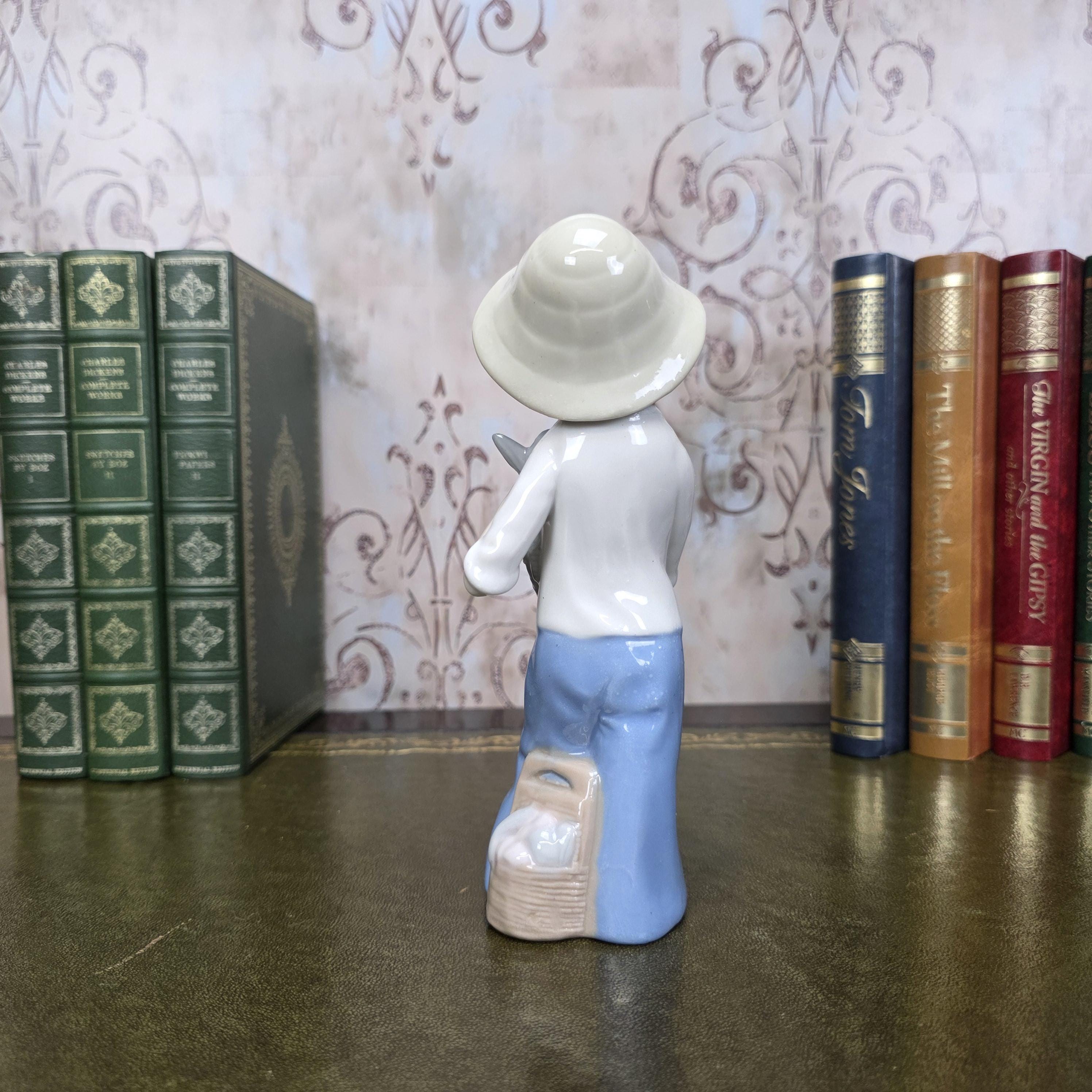 Vintage Casades Boy with Fish Porcelain Figurine | Spanish Vintage Collectible Sculpture Fisherman Child