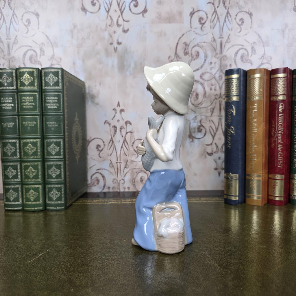 Vintage Casades Boy with Fish Porcelain Figurine | Spanish Vintage Collectible Sculpture Fisherman Child