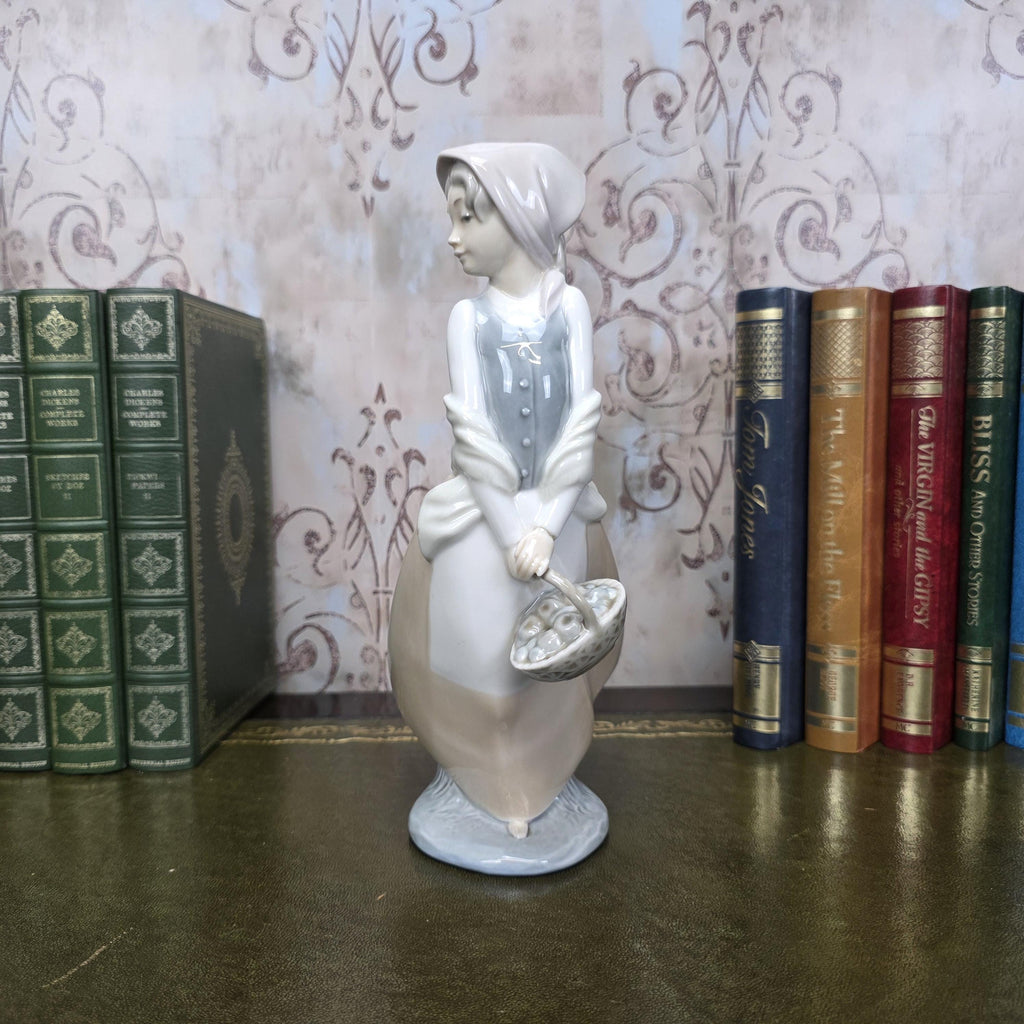 Nao by Lladro Girl with Basket Figurine | Hand Made Spain Porcelain 1980s Collectible Piece