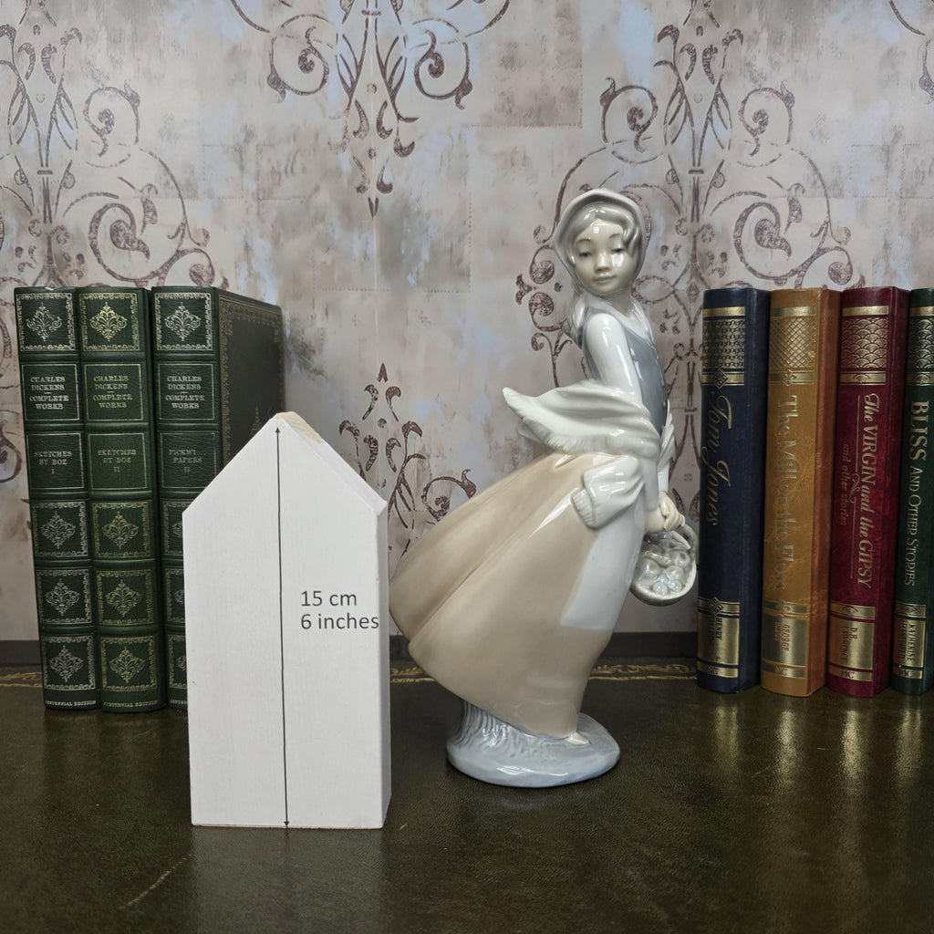 Nao by Lladro Girl with Basket Figurine | Hand Made Spain Porcelain 1980s Collectible Piece