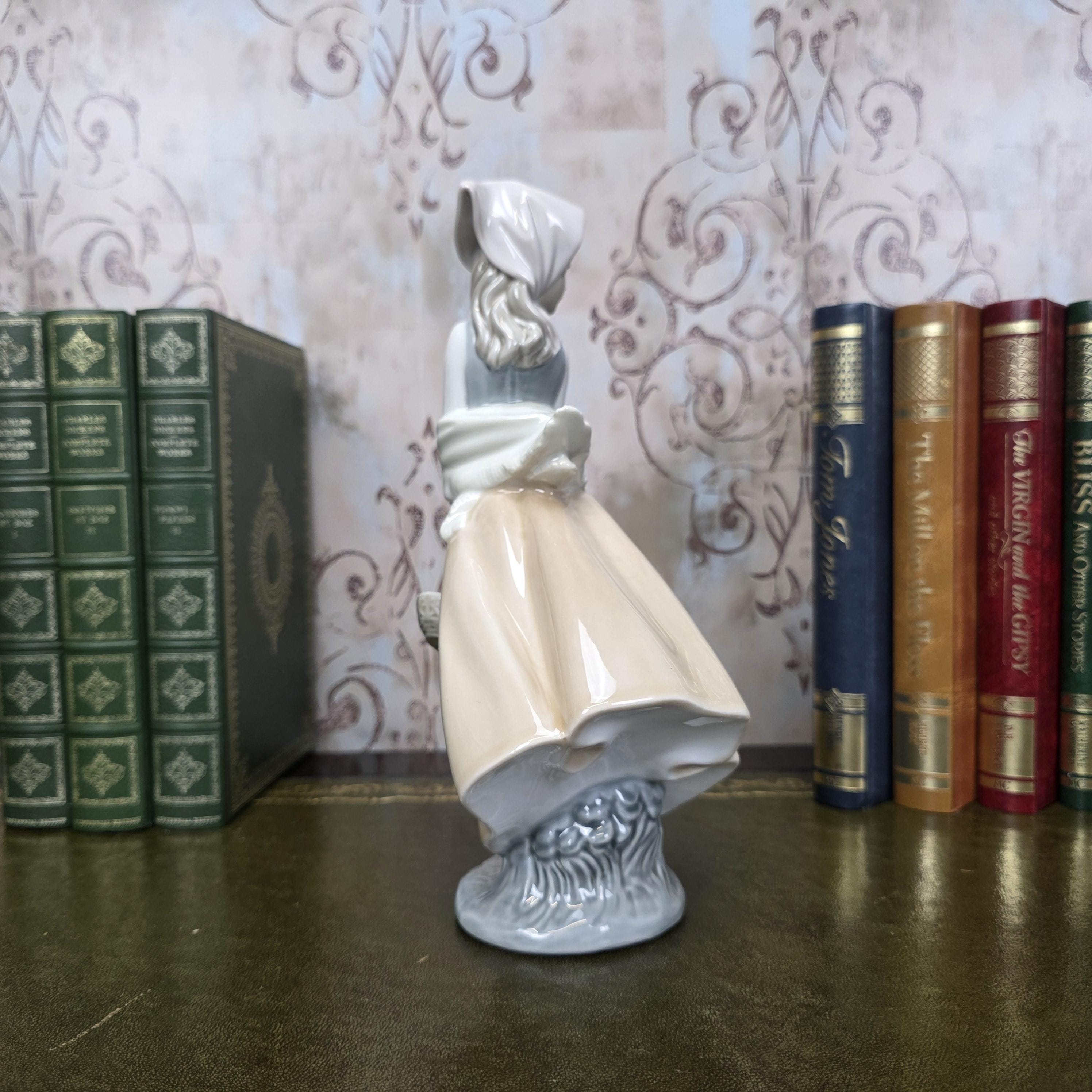 Nao by Lladro Girl with Basket Figurine | Hand Made Spain Porcelain 1980s Collectible Piece