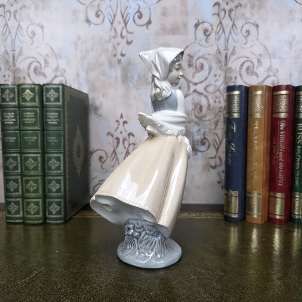 Nao by Lladro Girl with Basket Figurine | Hand Made Spain Porcelain 1980s Collectible Piece