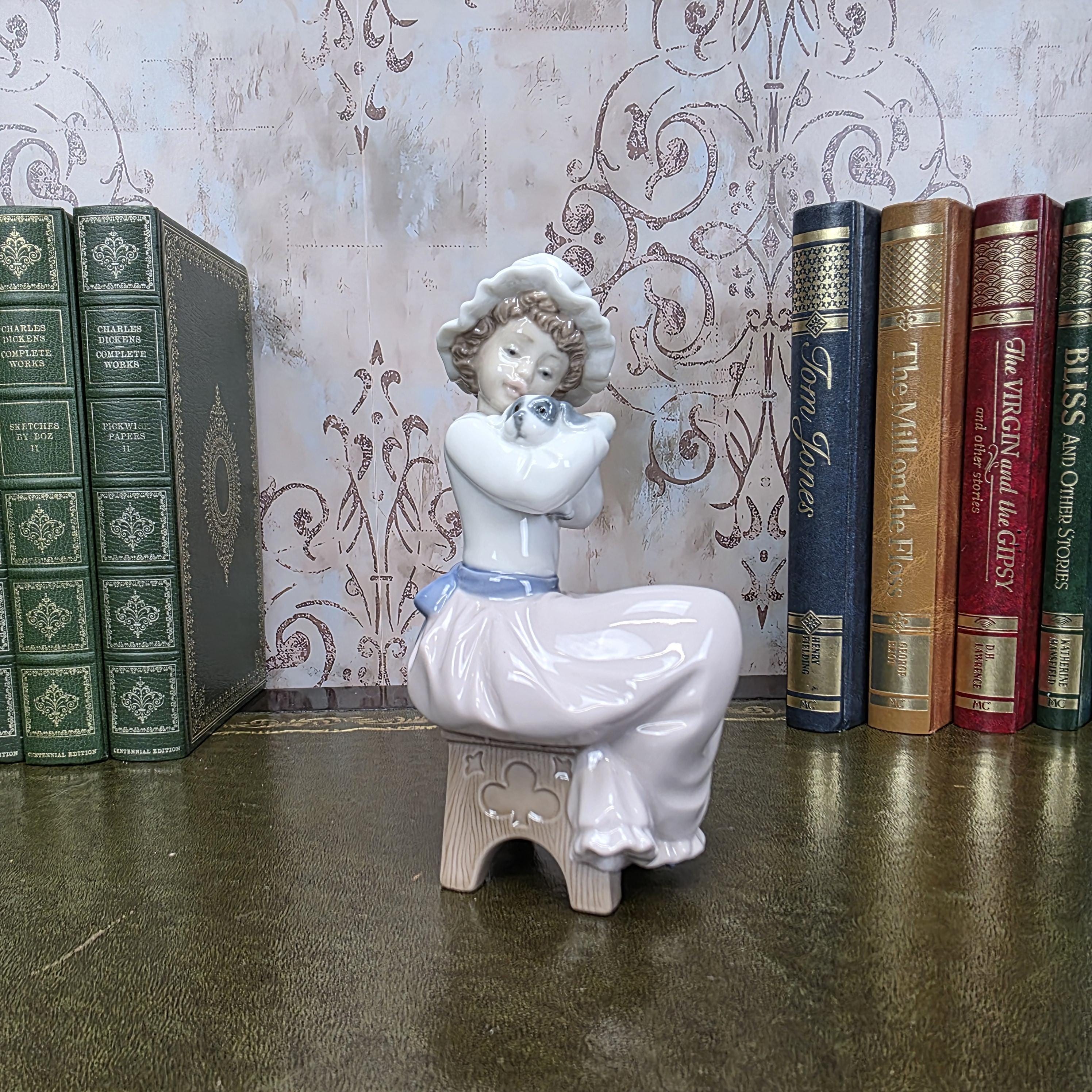 Nao by Lladro Girl with Puppy Figurine | Hand Made Spain Porcelain Vintage 1980s Collectible