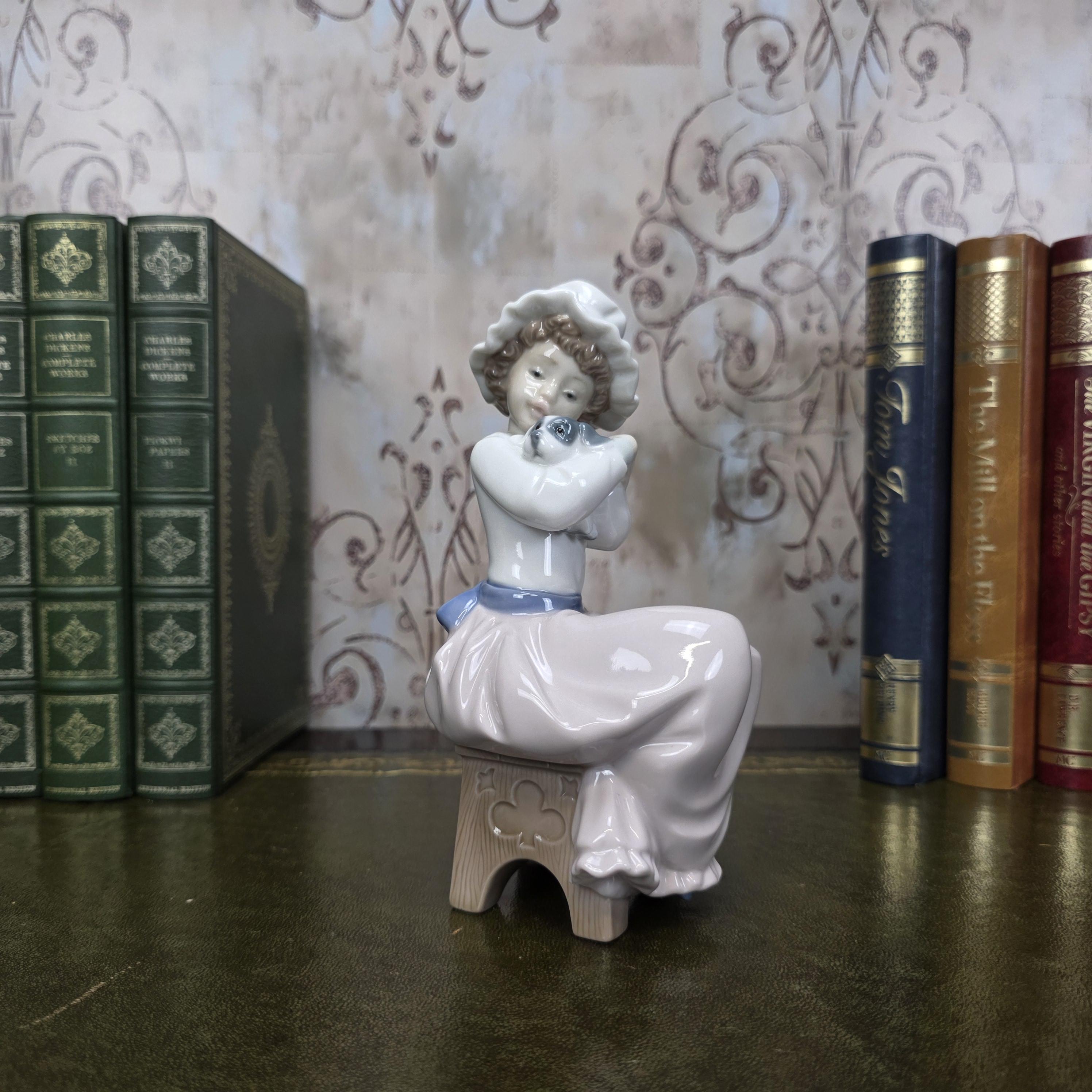 Nao by Lladro Girl with Puppy Figurine | Hand Made Spain Porcelain Vintage 1980s Collectible
