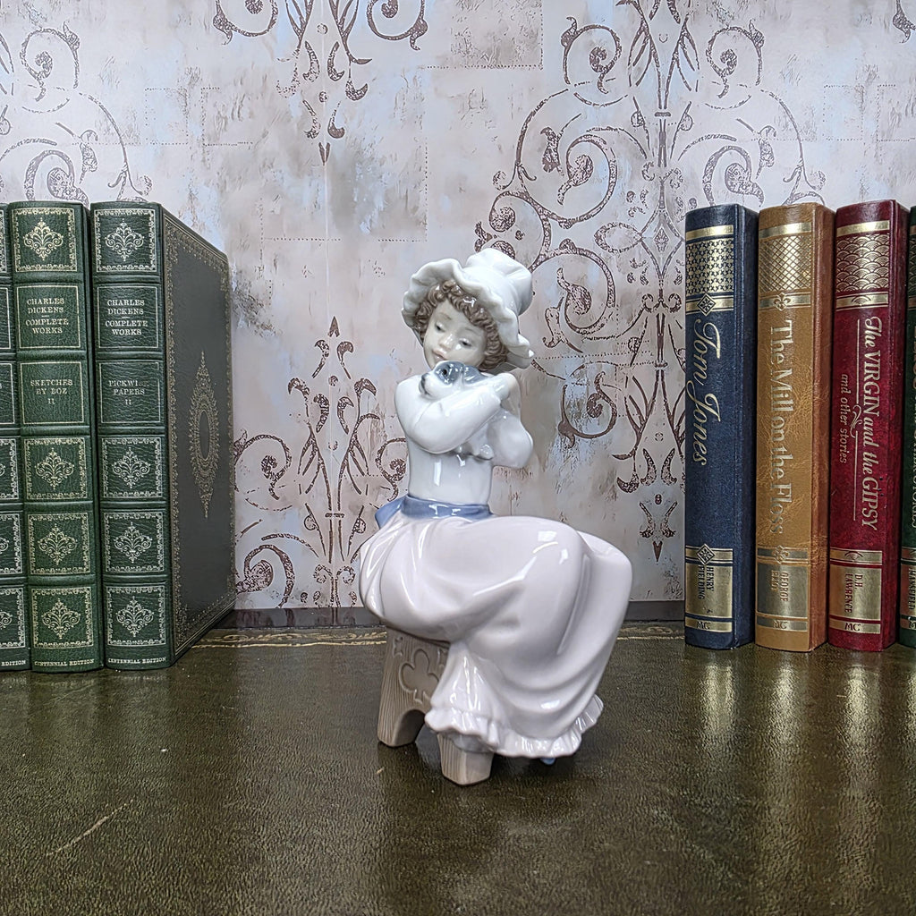 Nao by Lladro Girl with Puppy Figurine | Hand Made Spain Porcelain Vintage 1980s Collectible