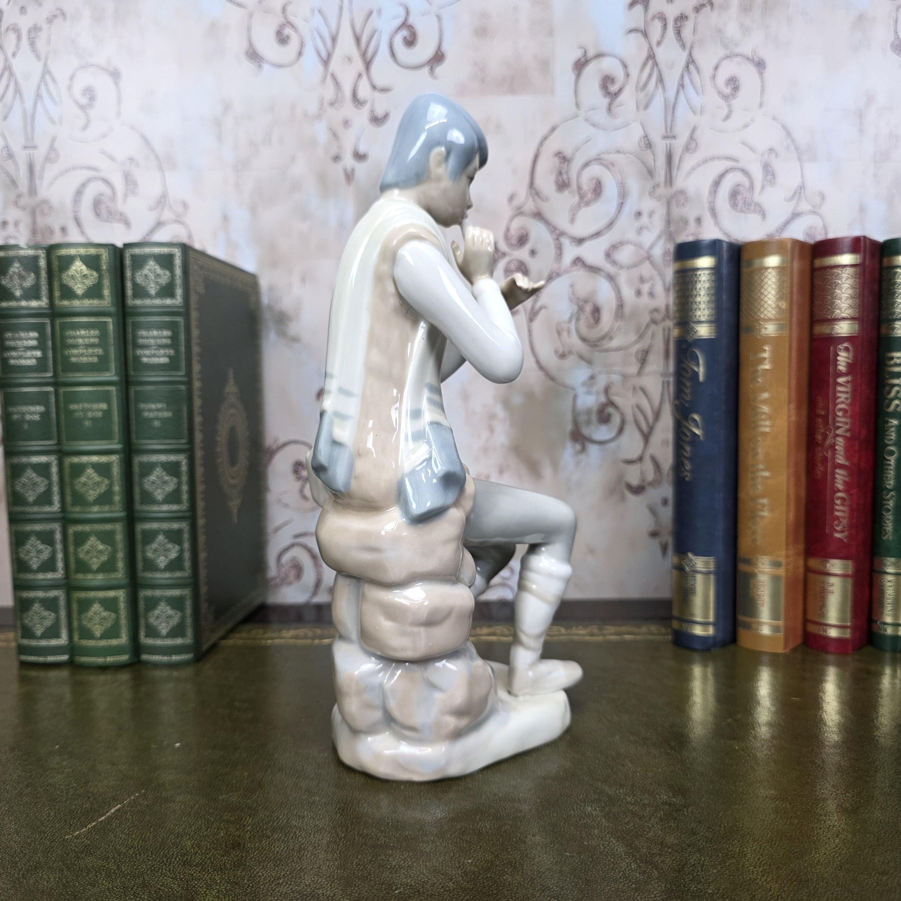 Casades Flute Playing Boy Figurine | Spanish Porcelain Vintage 1970s Collectible Statue Spanish Art