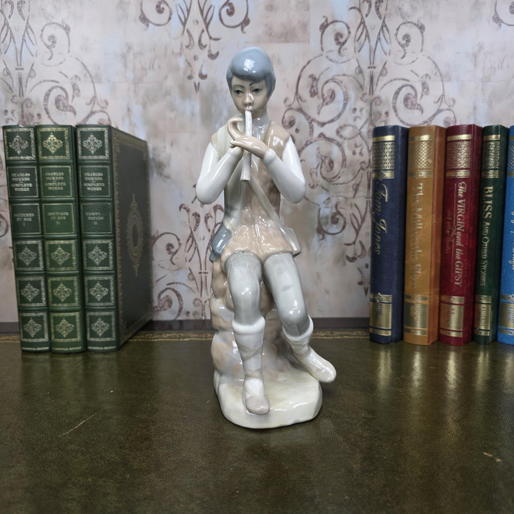 Casades Flute Playing Boy Figurine | Spanish Porcelain Vintage 1970s Collectible Statue Spanish Art