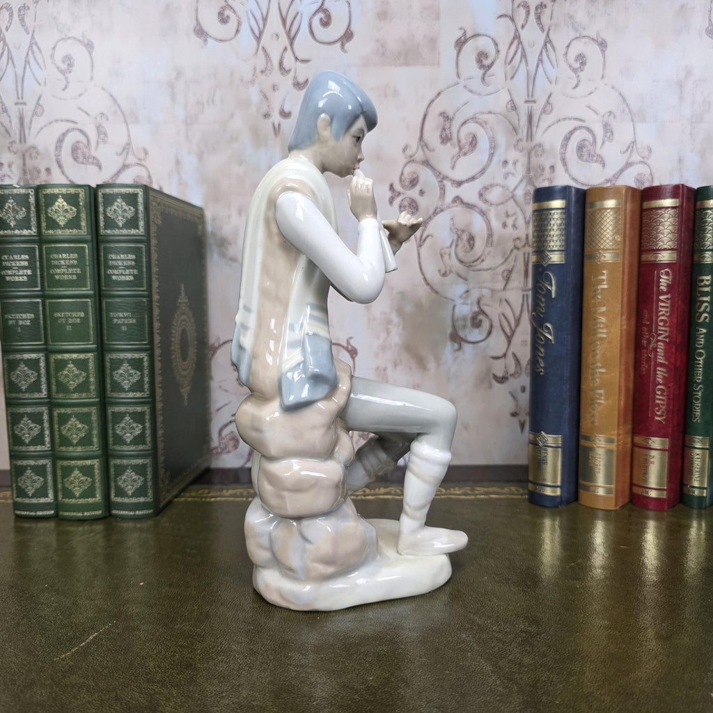 Casades Flute Playing Boy Figurine | Spanish Porcelain Vintage 1970s Collectible Statue Spanish Art